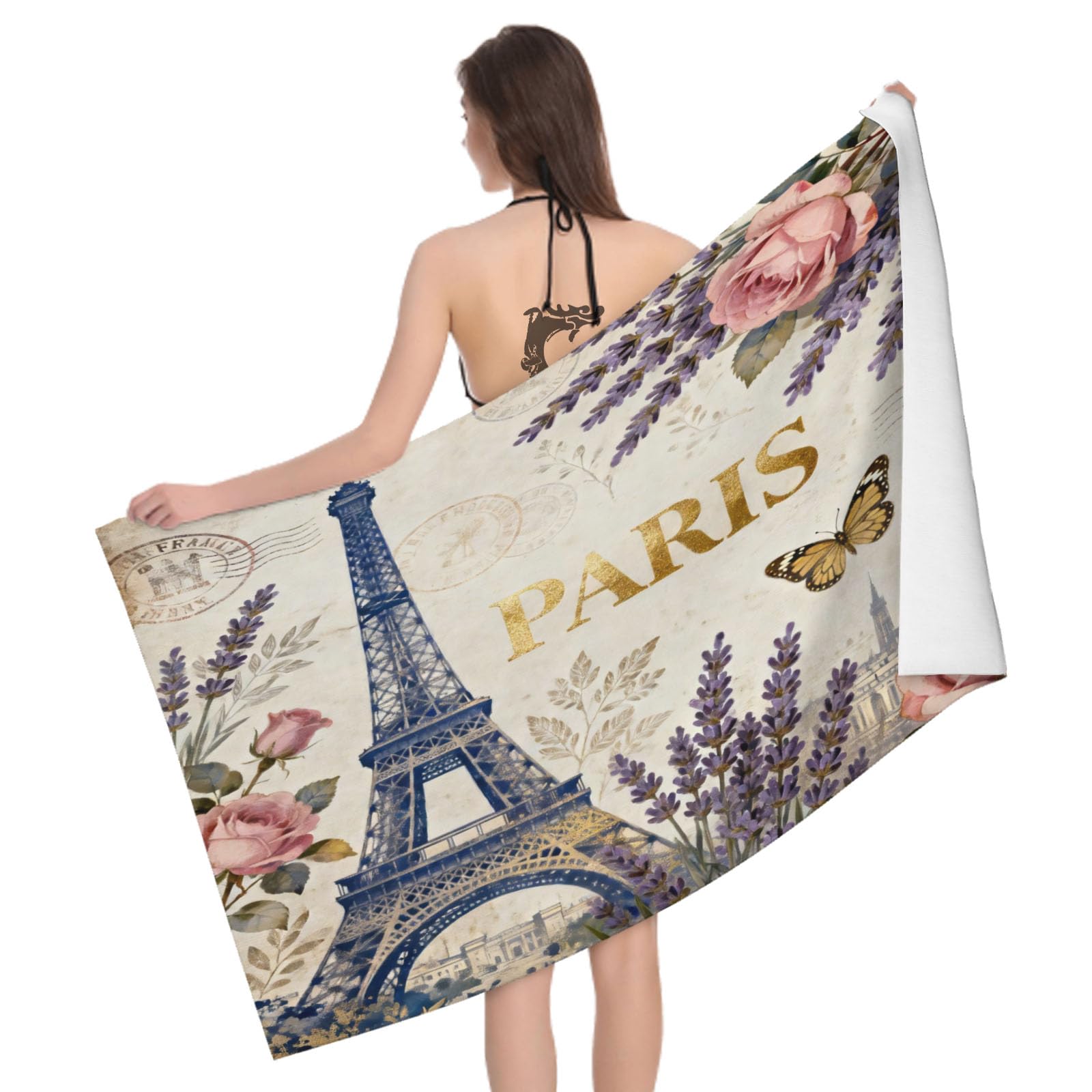 Leichong 3D Eiffel Tower Beach Towel Microfiber Soft Quick Dry for Adults, French Style Bath Towel Lightweight Soft Absorbent for Travel Swimming Pool Sports, 75 x 150 cm