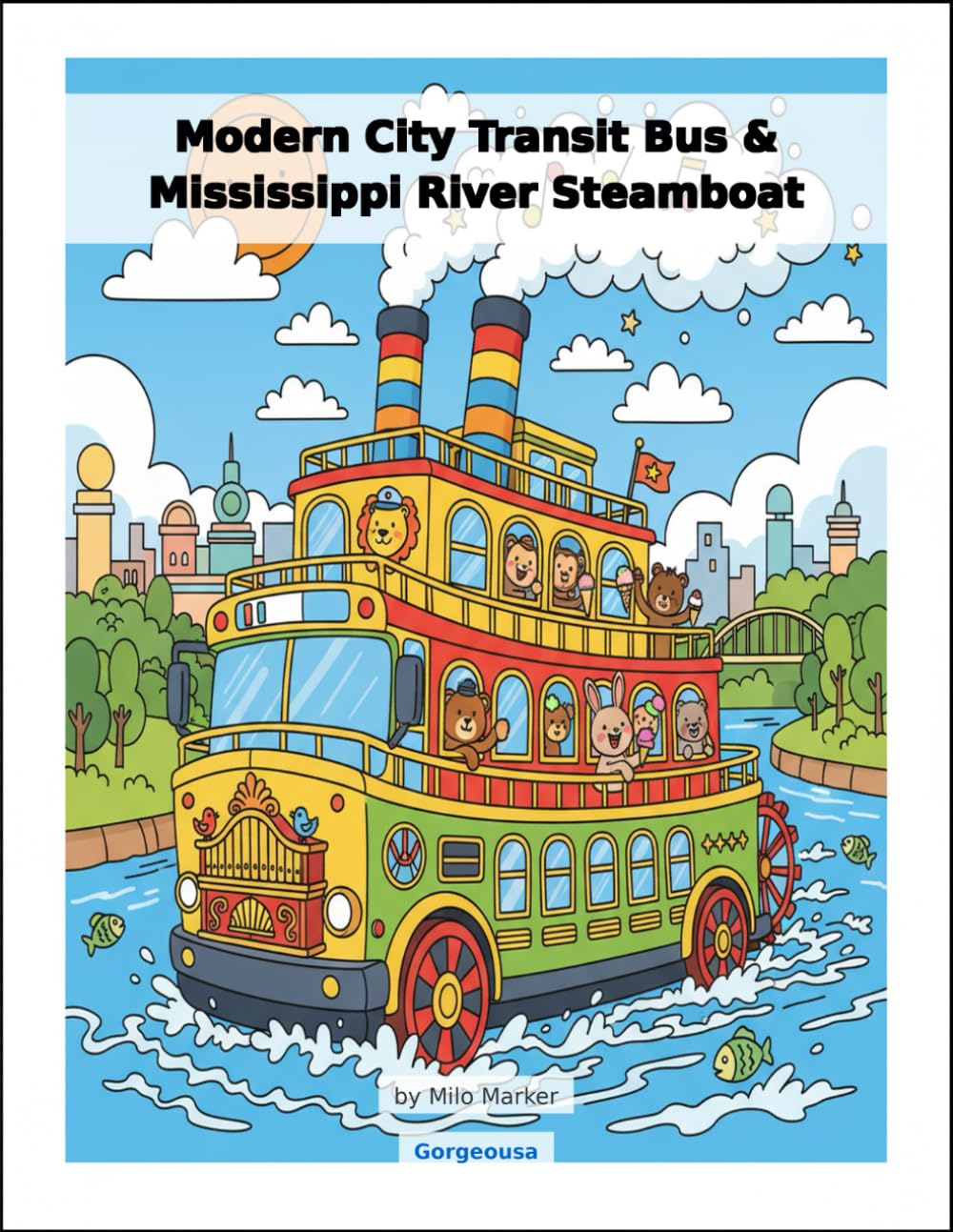 Modern City Transit Bus & Mississippi River Steamboat Colouring Book