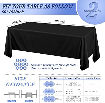 Pack of 2 Black Rectangular Tablecloth 150 x 260 cm Washable Rectangular Tablecloth Made of Polyester Fabric for 6 ft Table Perfect for Birthday Wedding Banquet Restaurant Party Baby Shower