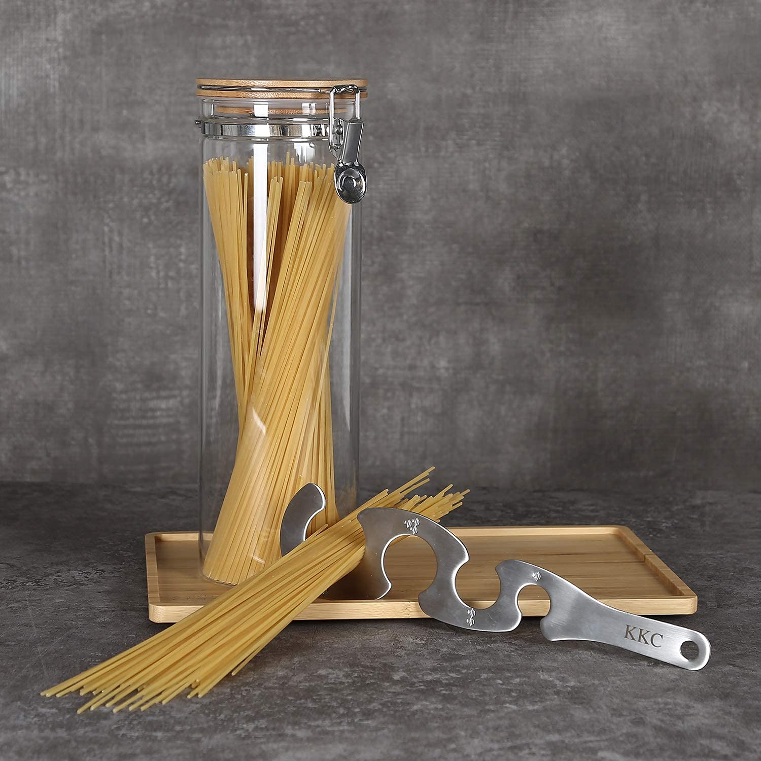 KKC vorratsgläser for Spaghetti, 2000ML luftdicht vorratsdosen with spaghettilöffel, Verdickt Borosilikatglas glasbehälter mit deckel für Pasta müsli aufbewahrung