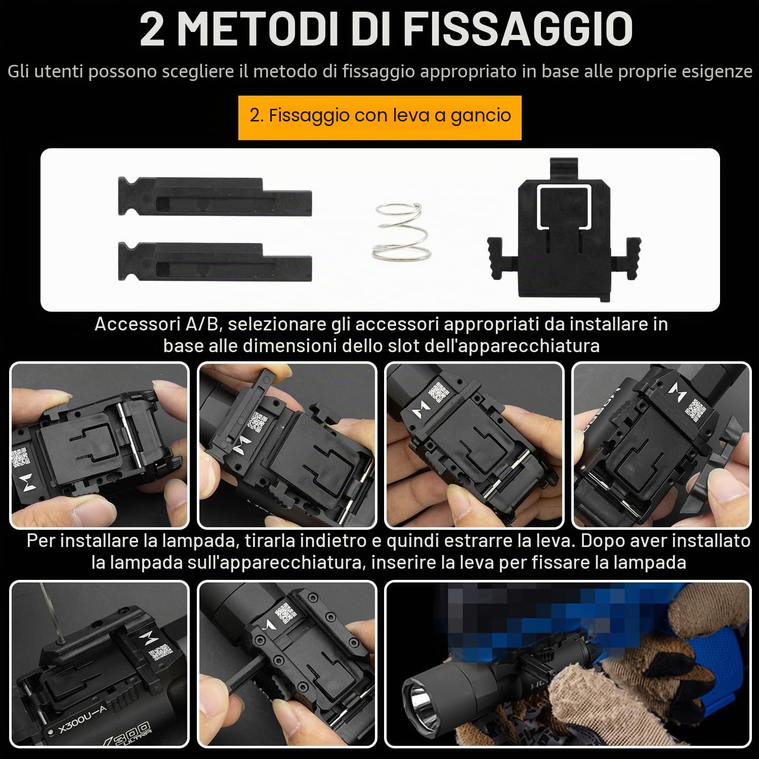 Zhongren X300 - Torcia tattica per softair, 800 lumen, 2 modalità, luce costante/momentanea, colore: Nero