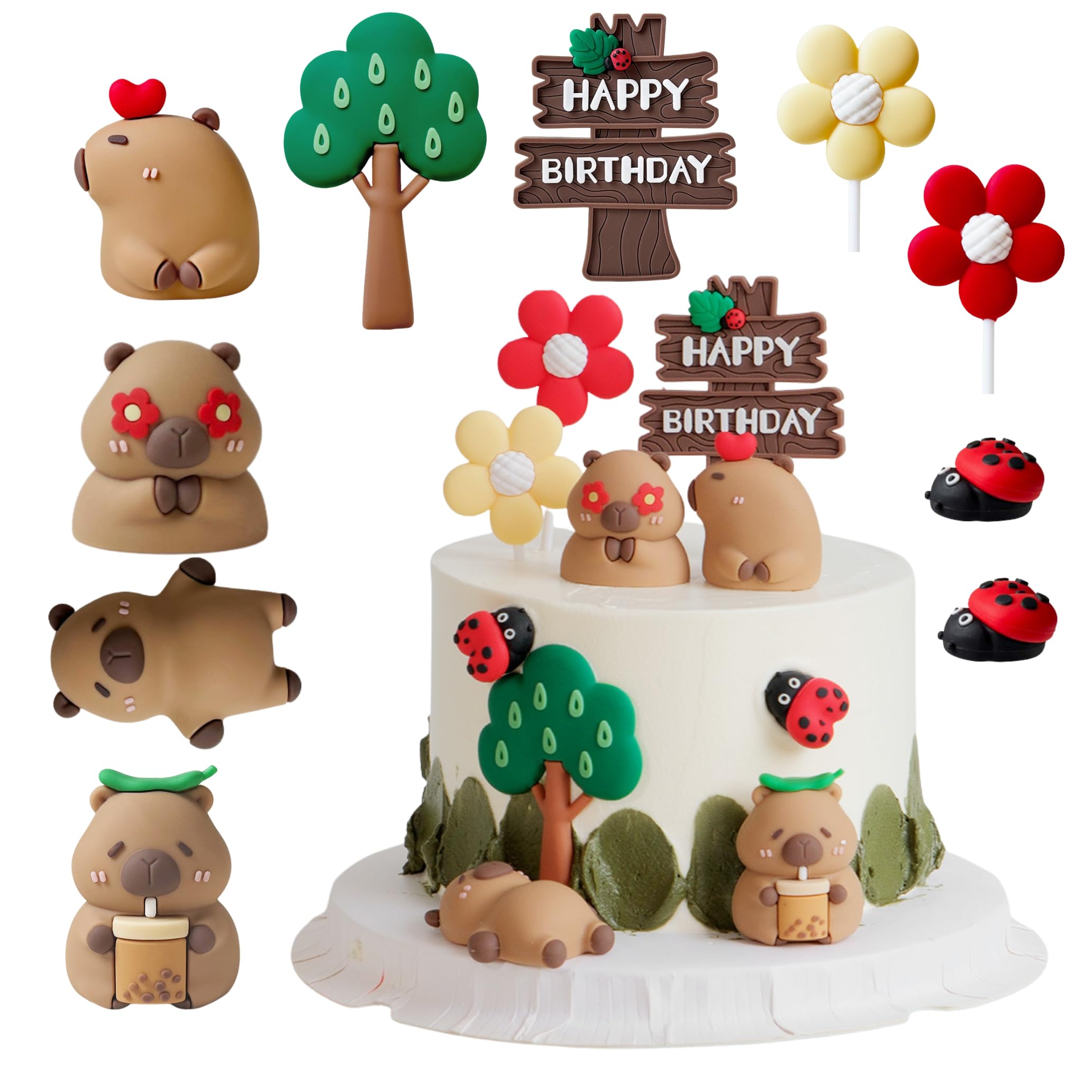 10Pcs Capybara Cake Topper Cute Animal Cake Decorations for Girls Boys