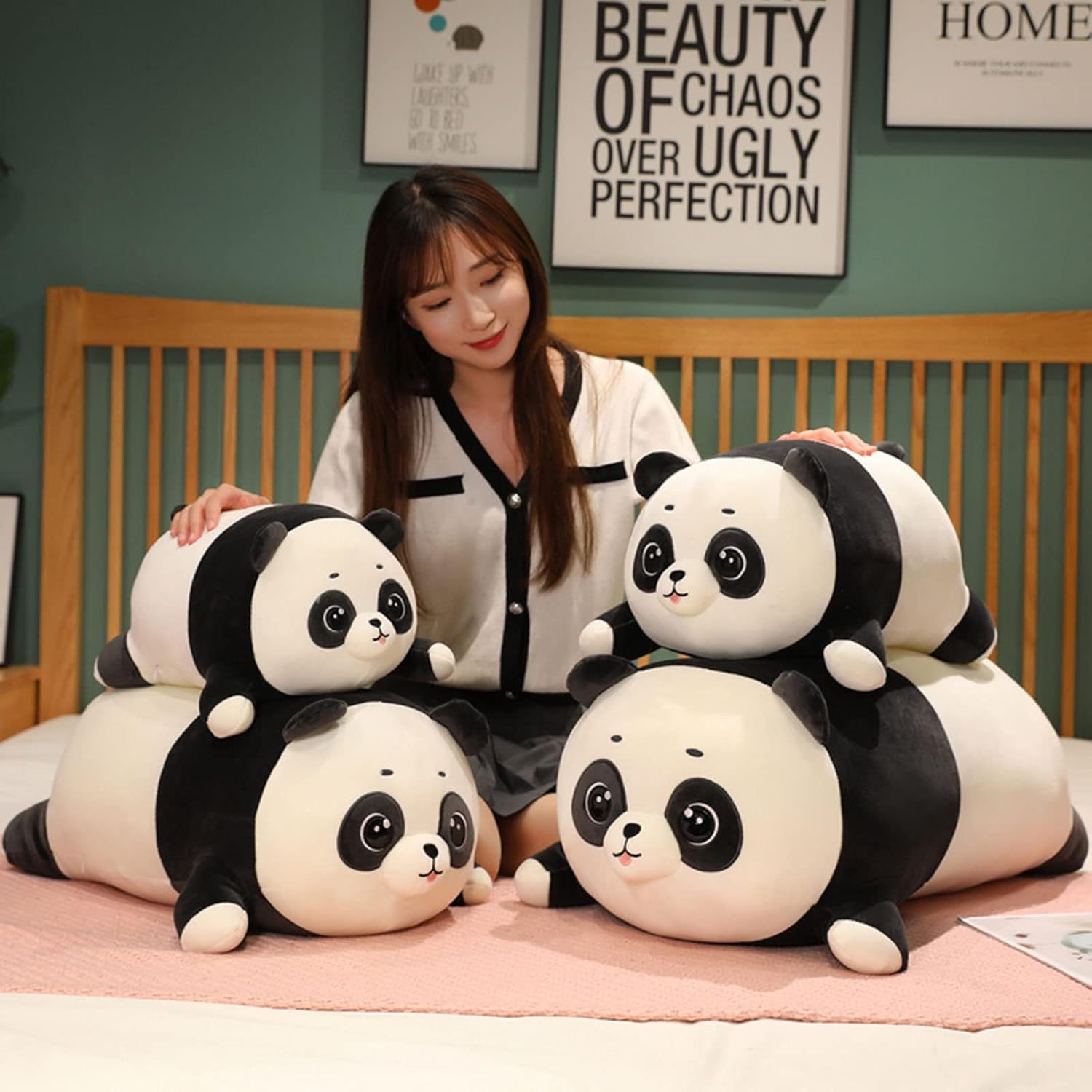 16 Inch Plush Panda Stuffed Animal Cuddly Panda Hugging Pillow Sleeping Toy Anime Gifts for Kids and Lovers in Birthday, Valentines, Christmas, Thanksgiving Day