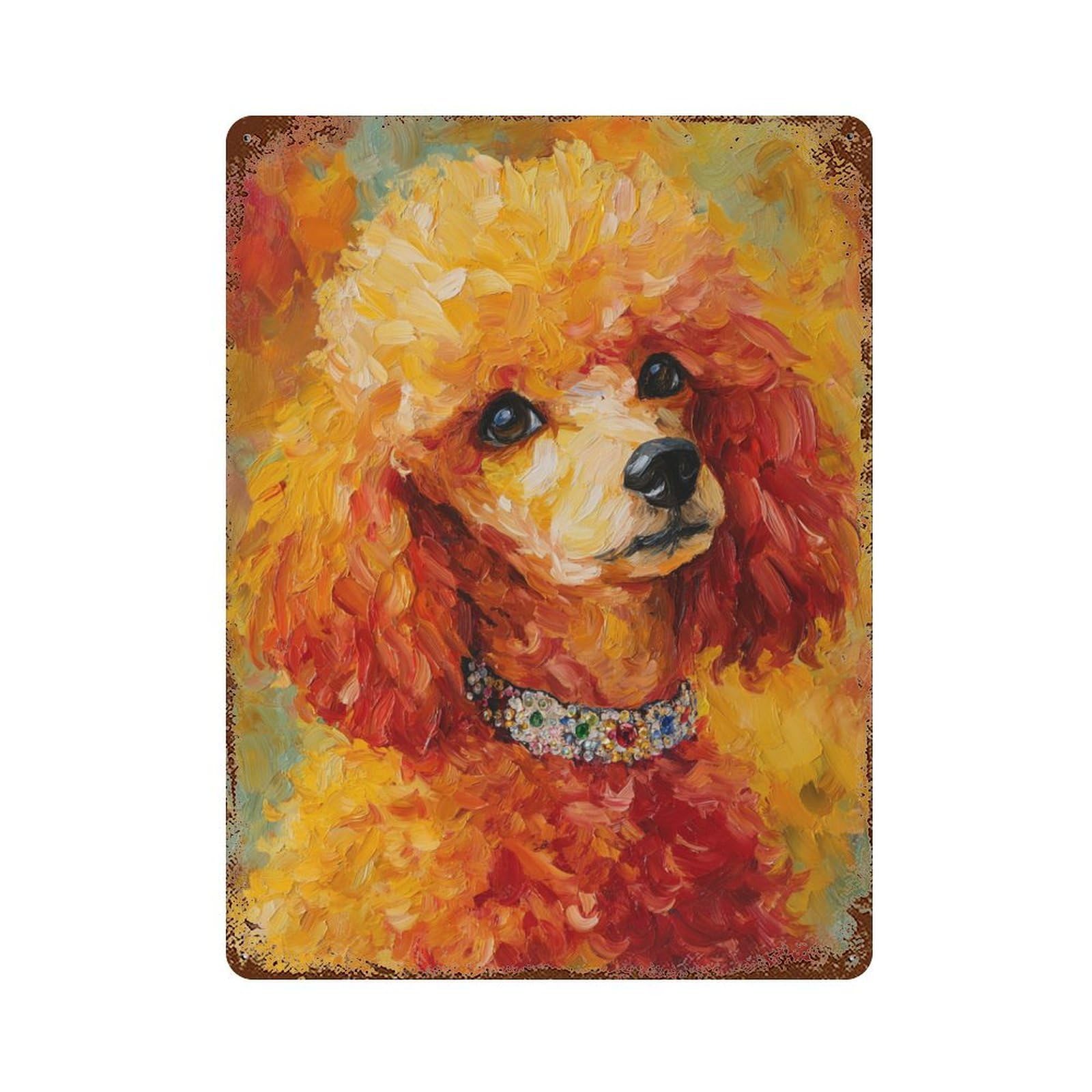Fluffy Poodle with Sparkly Collar Rusty Metal Tin Sign 15.7"x11.8", for Pub, Kitchen And Man Cave Decor, Farmhouse Wall Decor