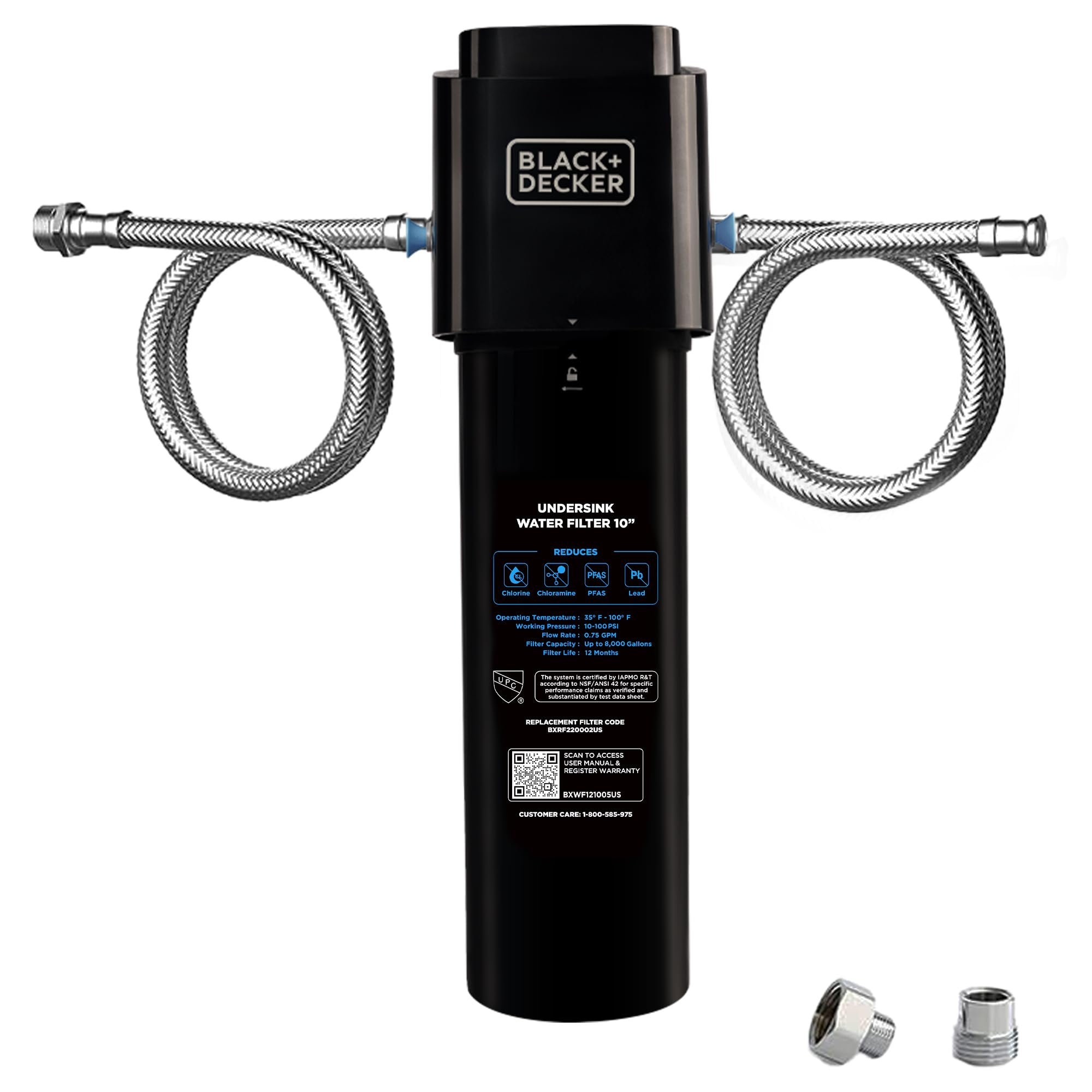BLACK+DECKER Undersink Water Filter 10’’ | Reduces CHLORAMINE,Chlorine, Lead, PFAS, Bad Taste, Odor | Under Counter Water Filter Direct Connect to Kitchen Faucet | NSF/ANSI 42 Certified | 1 year