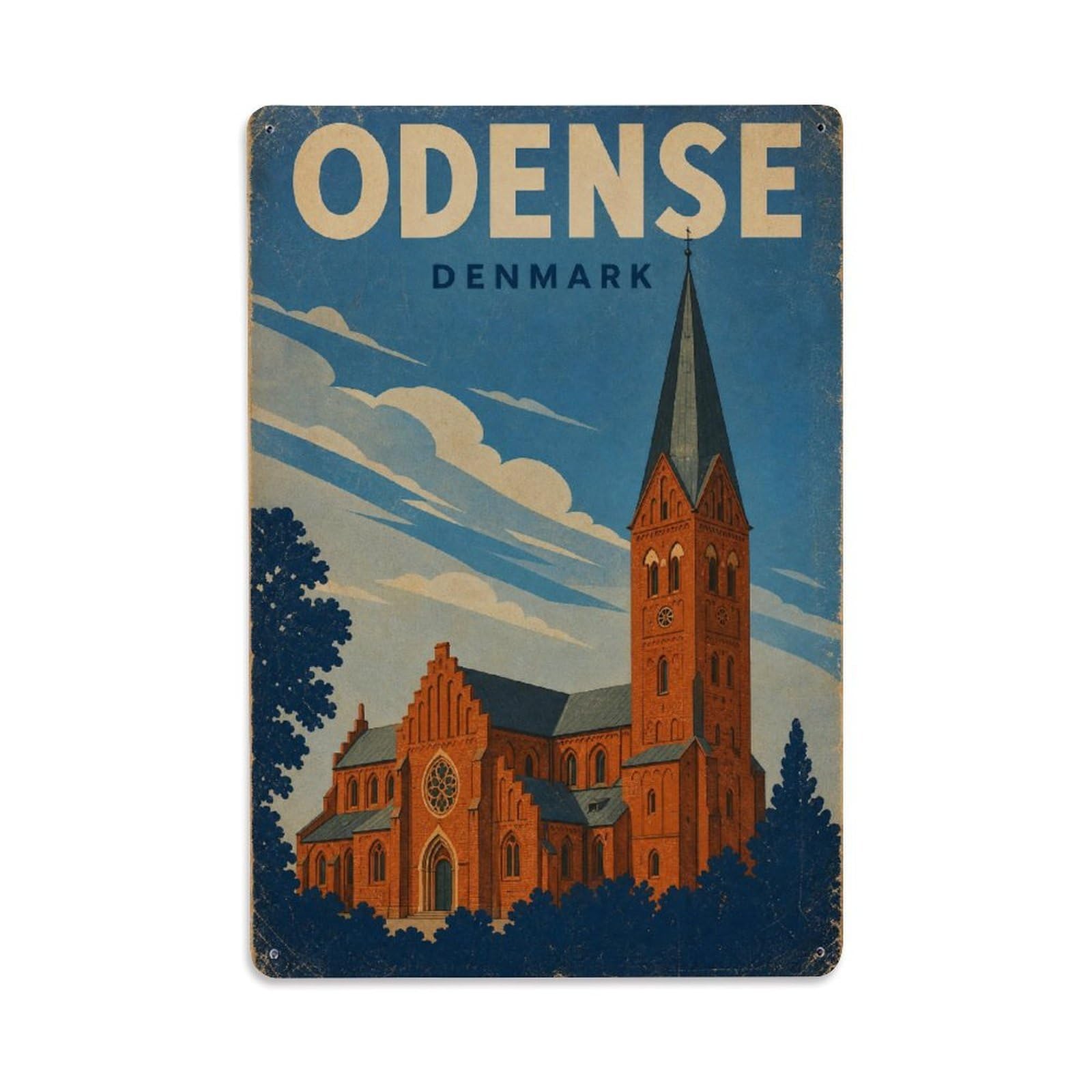 Travel Vintage Denmark Odense Metal Tin Sign Plaque Wall Decor for Cafe, Club Bar, Office, Garden Metal Poster 8x12Inch