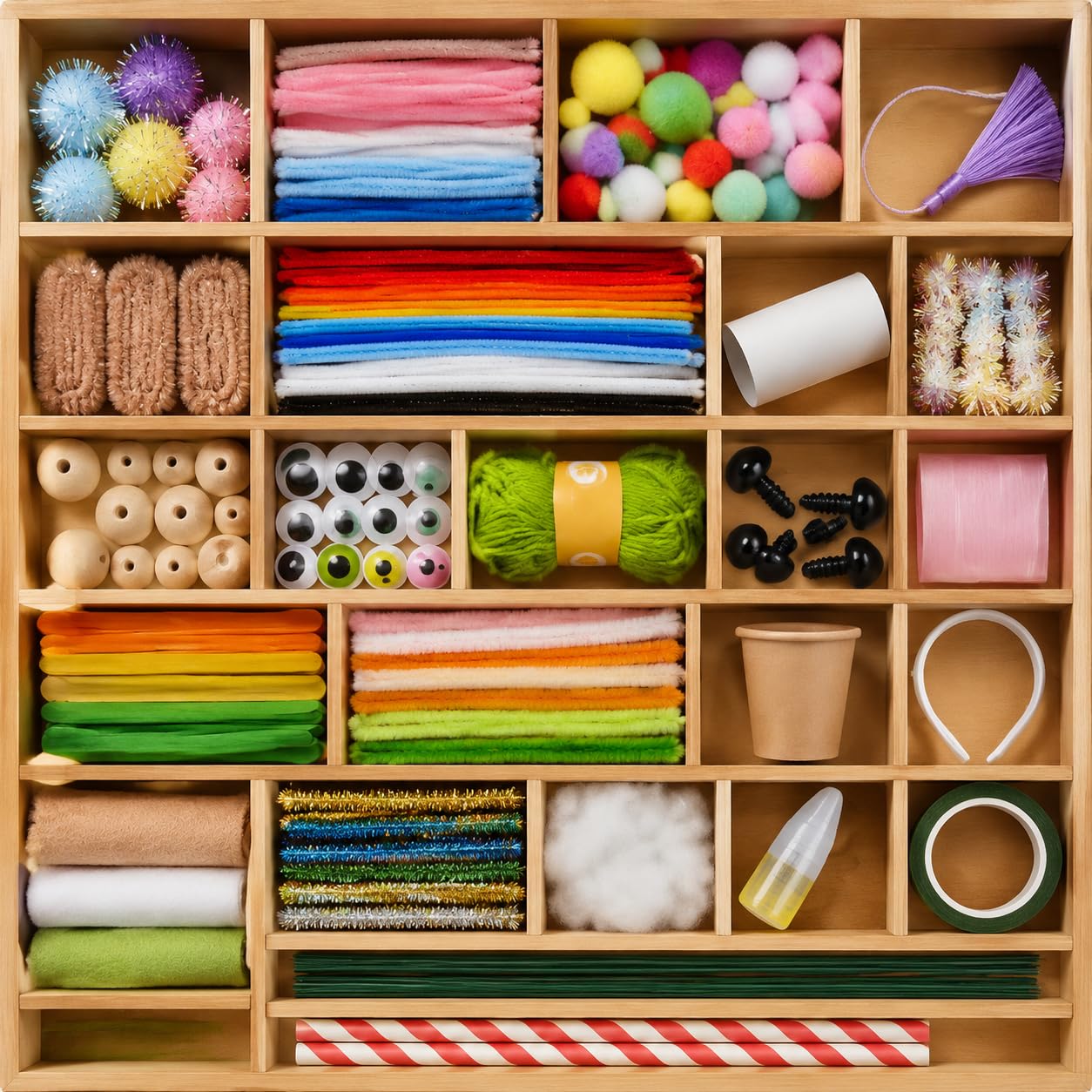 Qianly Bastelset für Jungen & Mädchen, über 700 Teile DIY Bastelkoffer mit Pfeifenputzer zum Basteln, Pompons, Holzperlen, Karton, Anleitung, Lernspielzeug
