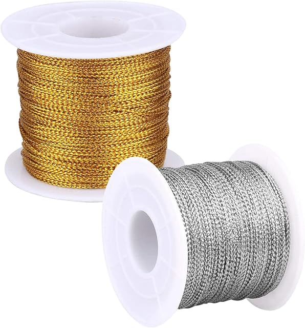 Gold and Silver Twine String, 100M Gold Silver Thread Twist Ties, Metallic String Tinsel String Gold Cord for Jewelry Cord, DIY Craft String Thread and Packing String