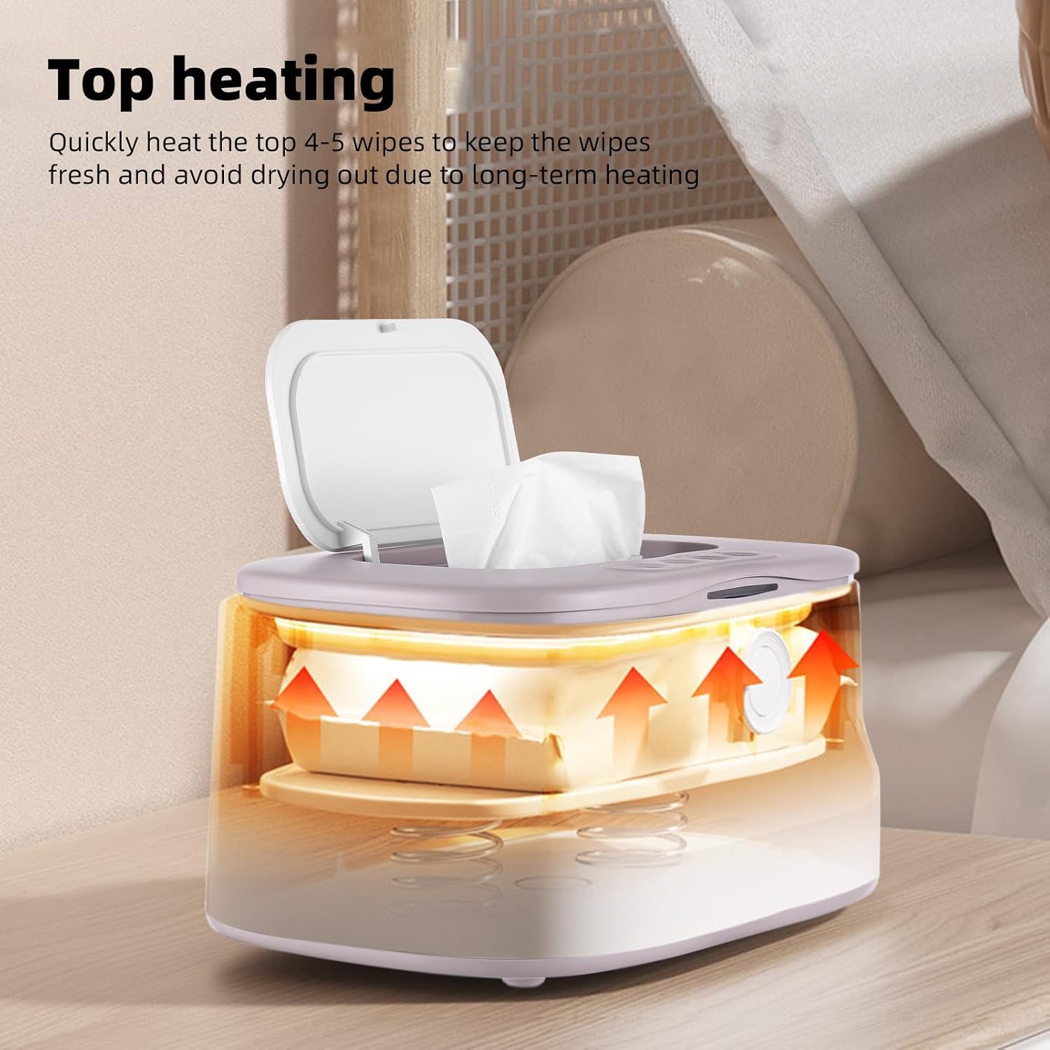 Wipe Warmer and Baby Wet Wipes Dispenser | Wipes Warmer for Newborn Baby Fast Top Heat | USB Travel & Portable Wipe Warmer with Light, Spring, Safety Lock | Wet Wipes Warmer for Bathroom 3 Temperature