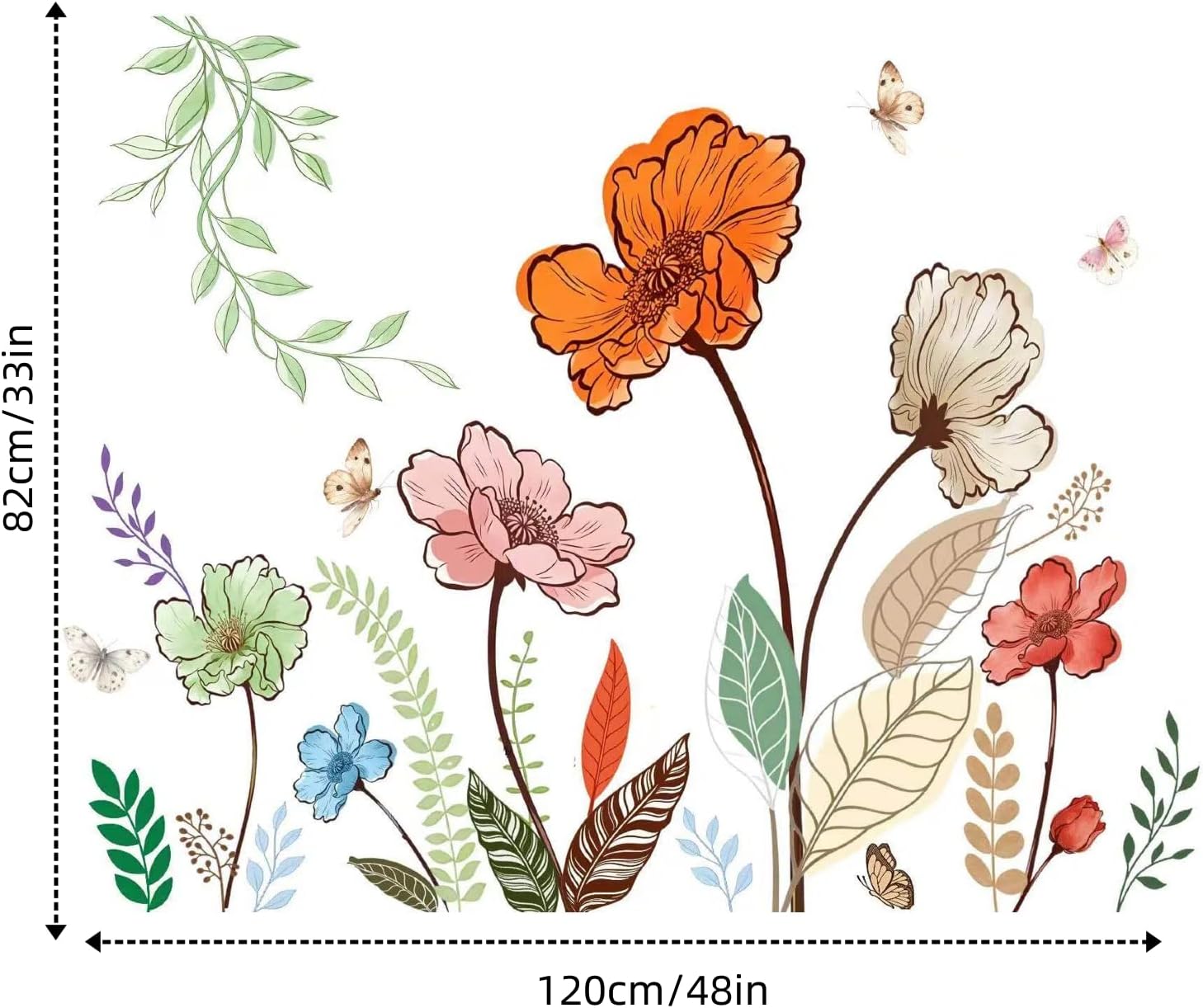 Flower Wall Decals Large Boho Wall Stickers - Wildflower Floral Spring Wall Art Decals Wall Decor Peel and Stick for Living Room Bedroom TV Wall