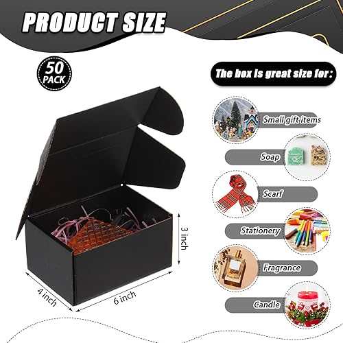 Miniatura 3 de Ireer Paquete de 50 cajas de envío negras de cartón corrugado, cajas de regalo con tapas, cajas de correo a granel para pequeñas empresas para