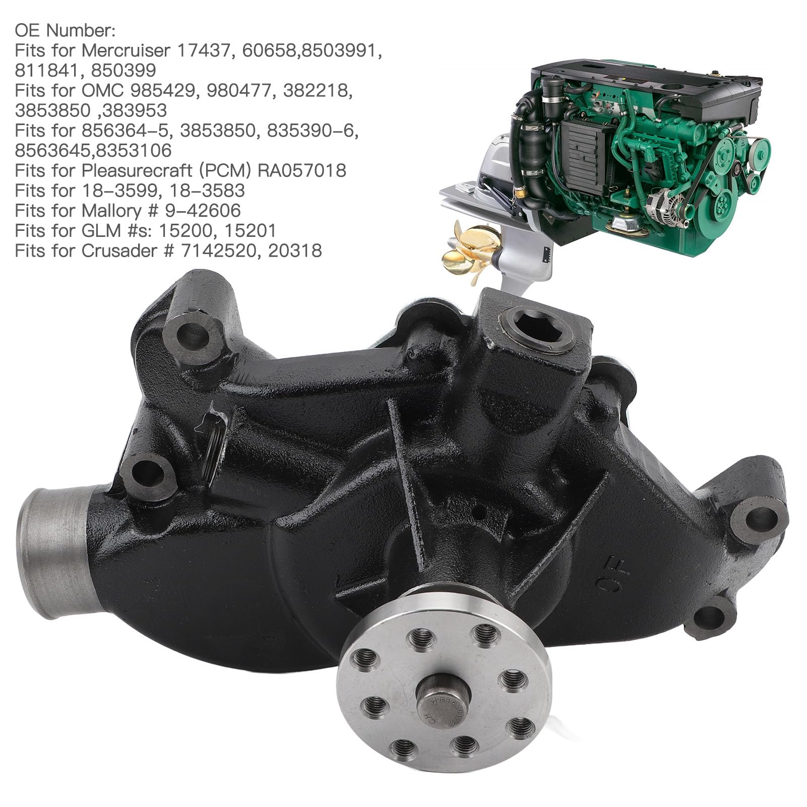 Pompa 'acqua Circolante del Motore, Sostituzione di Mercruiser 4.3 5.0 5.7 6.2L 350 305, con Girante Direzionale BI in Ottone, Ideale per il Ristrutturazione, Adatta a Mercruiser