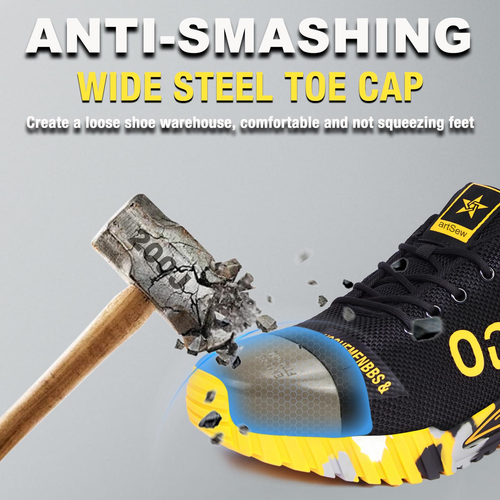 Zapatos de Seguridad con Puntera de Acero Ligero Transpirable para Hombre y Mujer, Zapatillas de Trabajo Comodo, Calzado Protector Antideslizante para Construcción y Fábricas