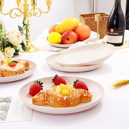 Miniatura 7 de LIYH - 20 platos de paja de trigo, platos llanos irrompibles de 9 pulgadas, platos de plástico aptos para lavavajillas, reutilizable, plato ligero