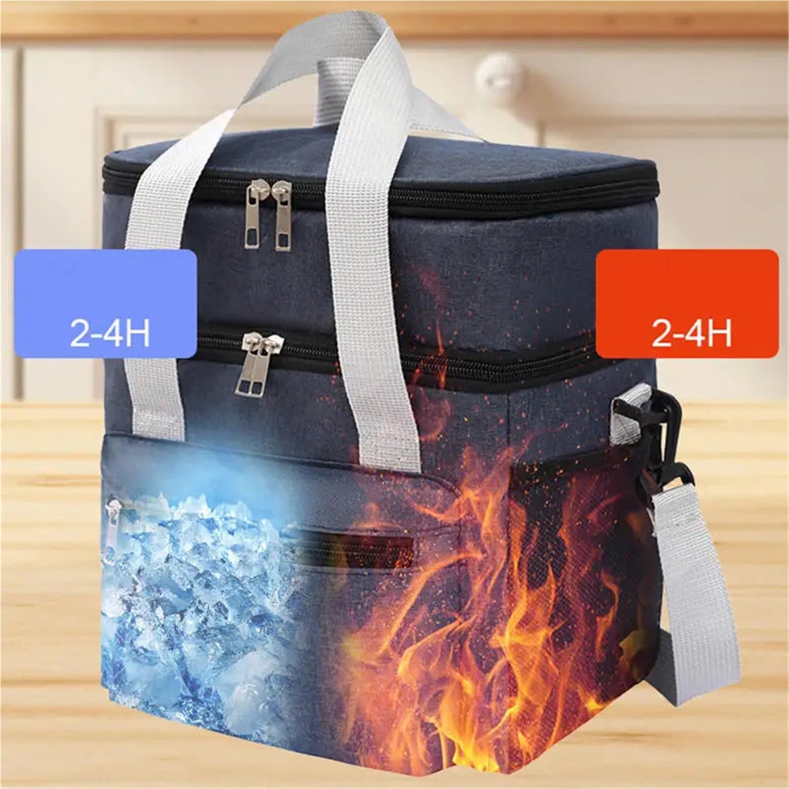 Borsa frigo Borse da pranzo multifunzionali a doppio strato for donna e uomo Scatola picnic viaggio di grande capacità con tracolla per Esterni(Black)