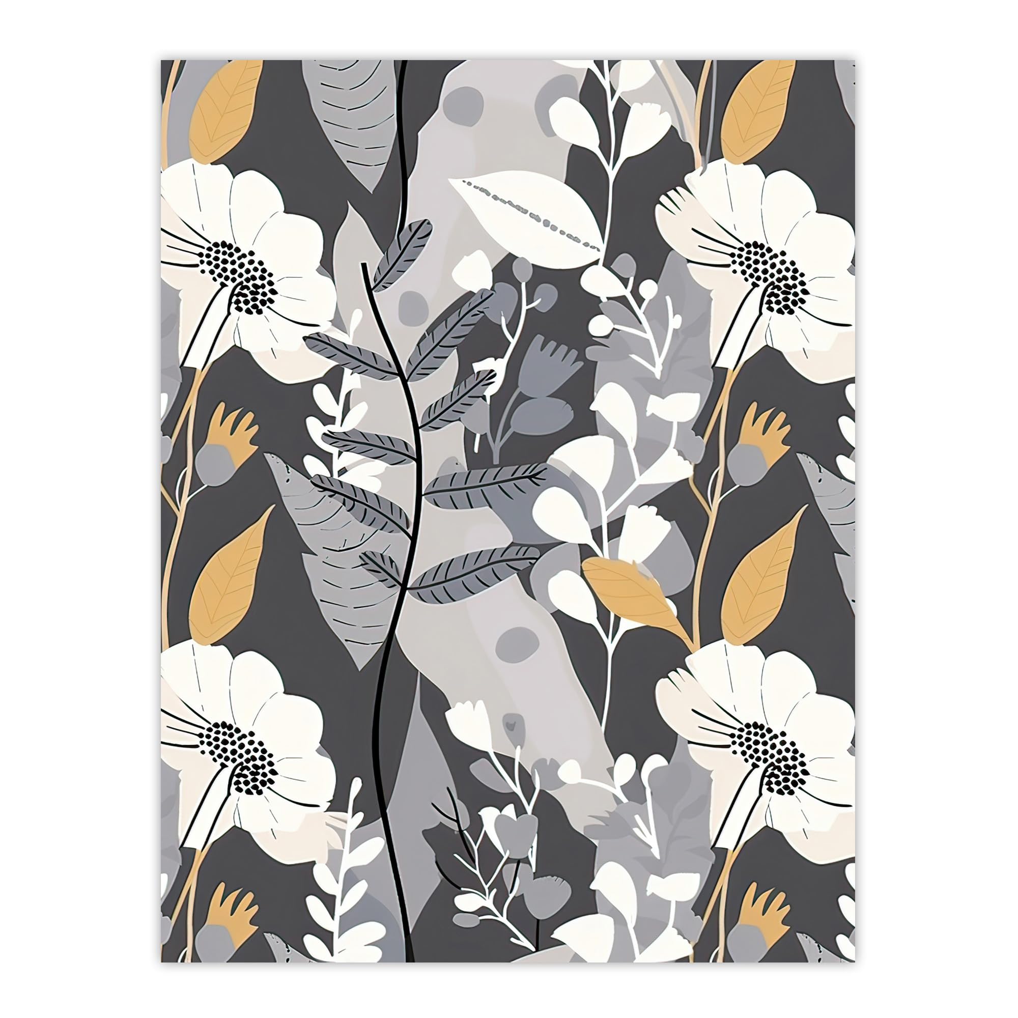 Grey Orange Wildflower Floral Wall Art Print - Artery8 - W24 inch x H32 inch