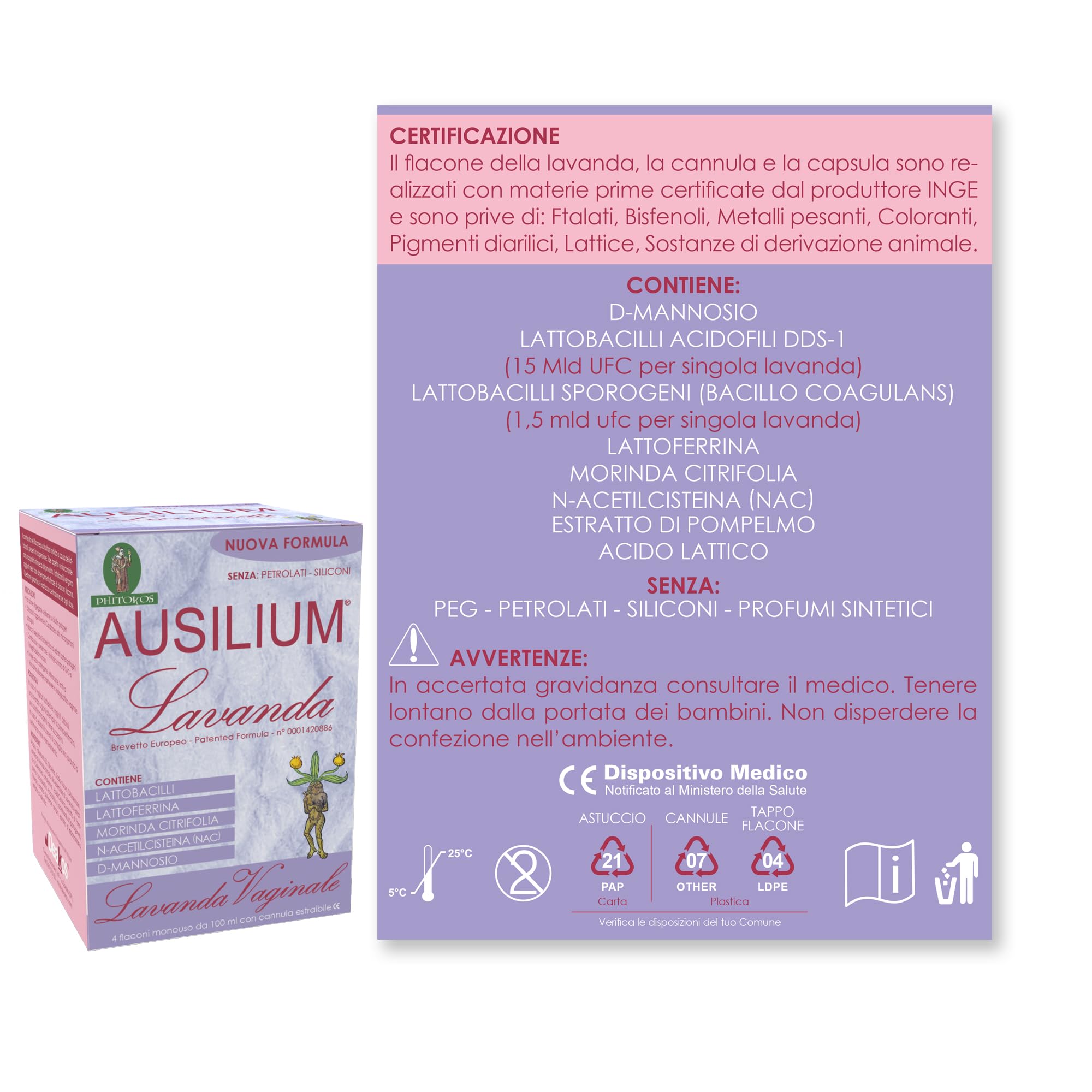 Deakos Ausilium Lavanda- Aide en cas de biofilms pathogènes, Vaginite, Vaginose- avec D-mannose-400 ml- 4 unidoses
