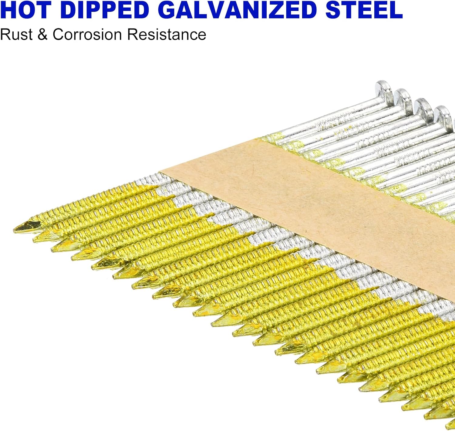 sourcing map 500Pcs 34 Degree 0.12" x 3" Framing Nails, Galvanized Carbon Steel Paper Collated Nails for Furniture/Constructions, Color Zinc