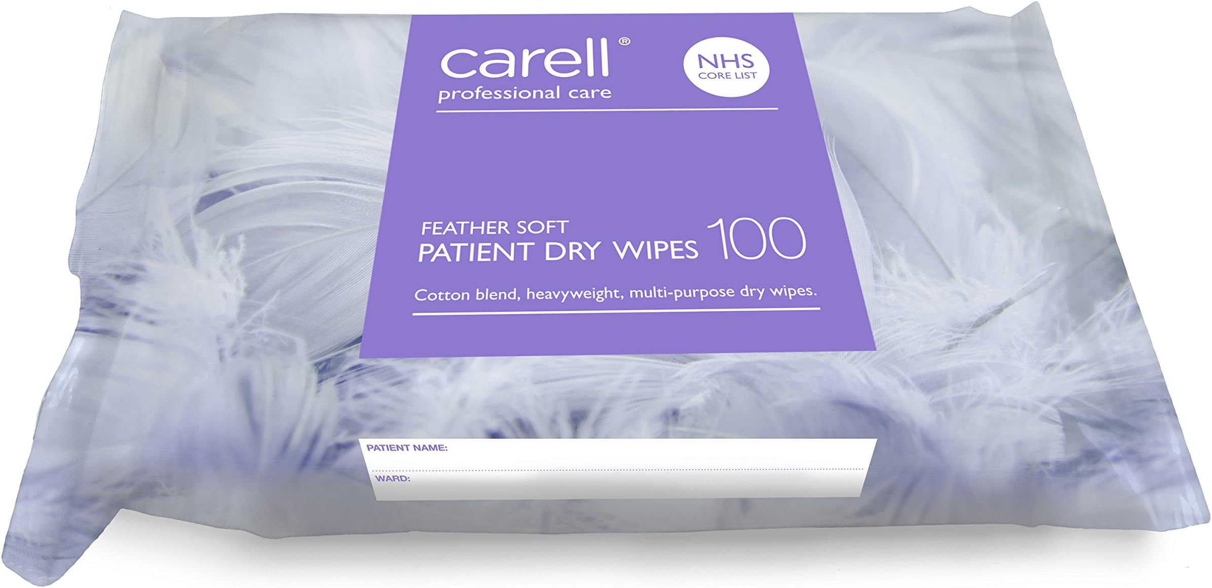 Carell Patient Dry Wipes - Feather Soft - Pack of 100 Wipes - Durable, Soft and Absorbent, Multi-Purpose Cleansing Wipes