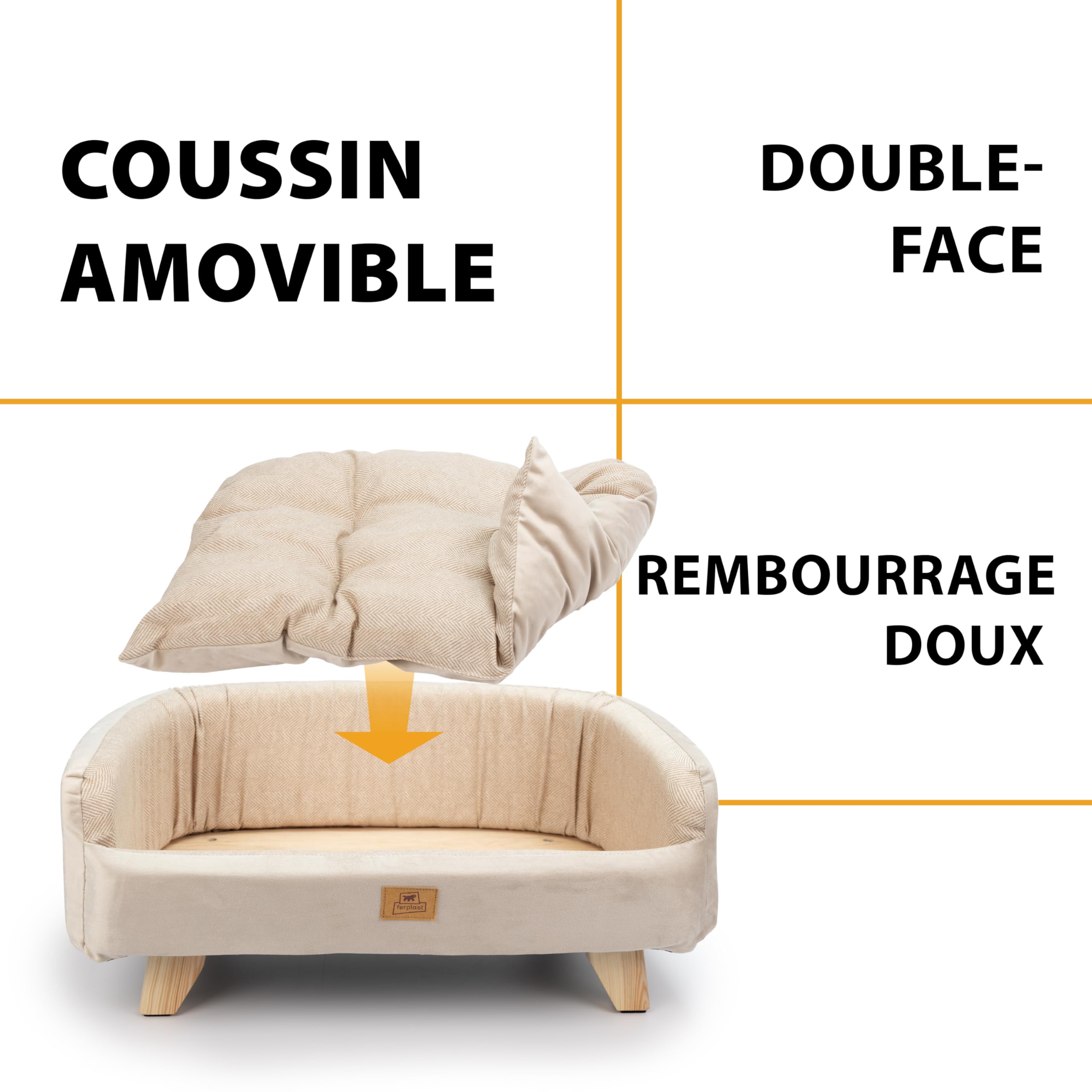 Ferplast Niche pour Chien et Chat en Bois certifiée FSC® avec Coussin Moelleux, Style, Confort et durabilité, 62 x 45 xh 26 cm.