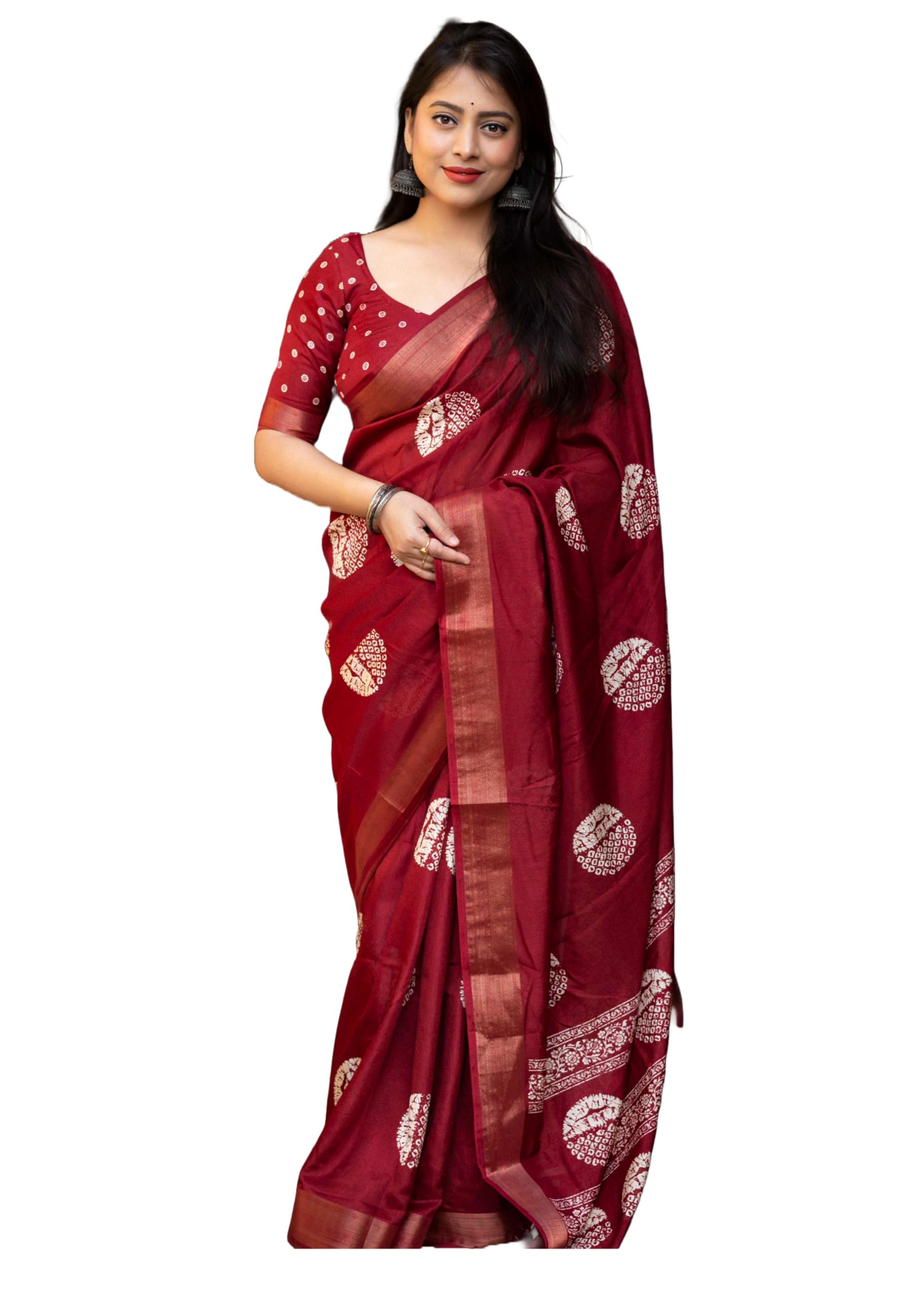 Pandadi Saree Women's Cotton Crepe Batik Print Saree With Blouse Piece.