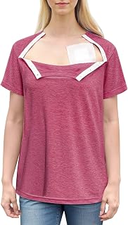 Chemo Port Shirts for Women Post Shoulder Surgery Recovery Shirts Snap Off Chemotherapy Short Sleeve Clothing