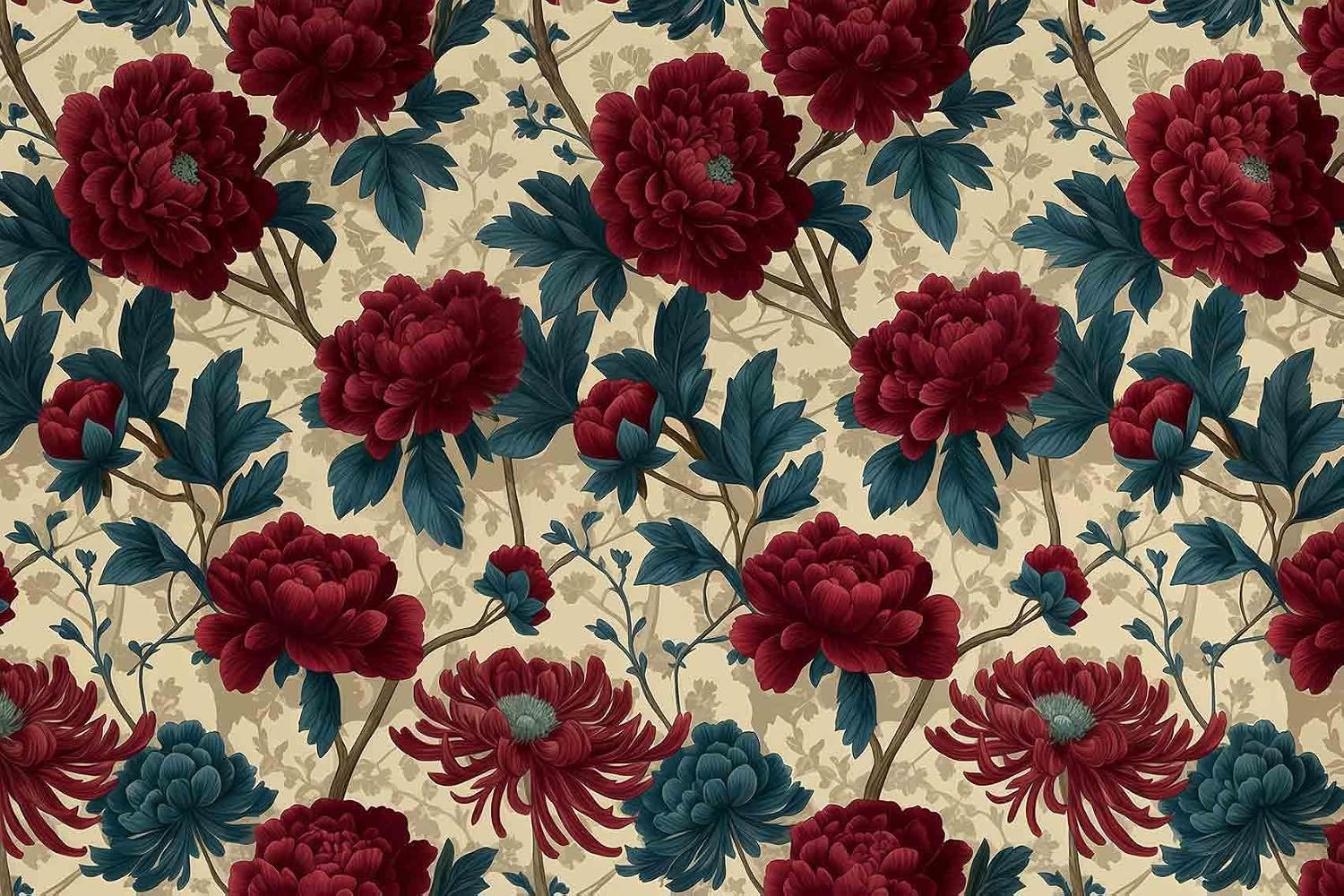 Dark red Peony self-Adhesive murall; Peel-and-Stick wall Mural; Decorative wall Sticker for Bedroom and Living Room Accent Walls