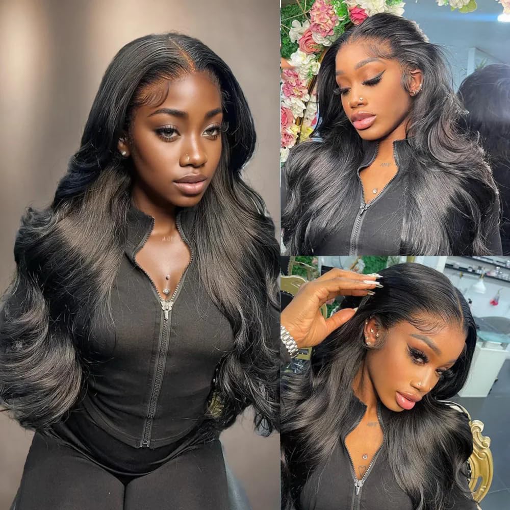 180% Density HD Invisible 360 Lace Front Wig Human Hair Body Wave Pre Plucked Brazilian Remy Hair Glueless Wigs 360 Wig With Baby Hair Bleached Knots Full End Wavy Wigs For Woman 14Inch