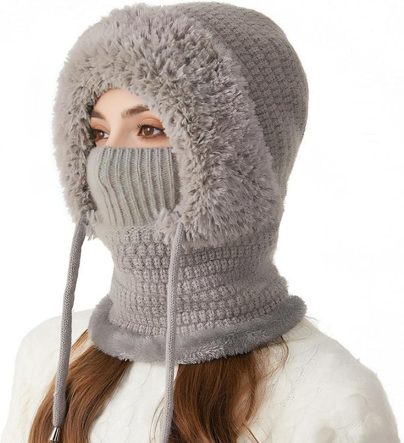 3 in 1 Beanie Hat with Scarf and Mask, Women Fleece Lined Beanie Hat Scarf Mask Set, Autumn and Winter Knitted Hat for Women