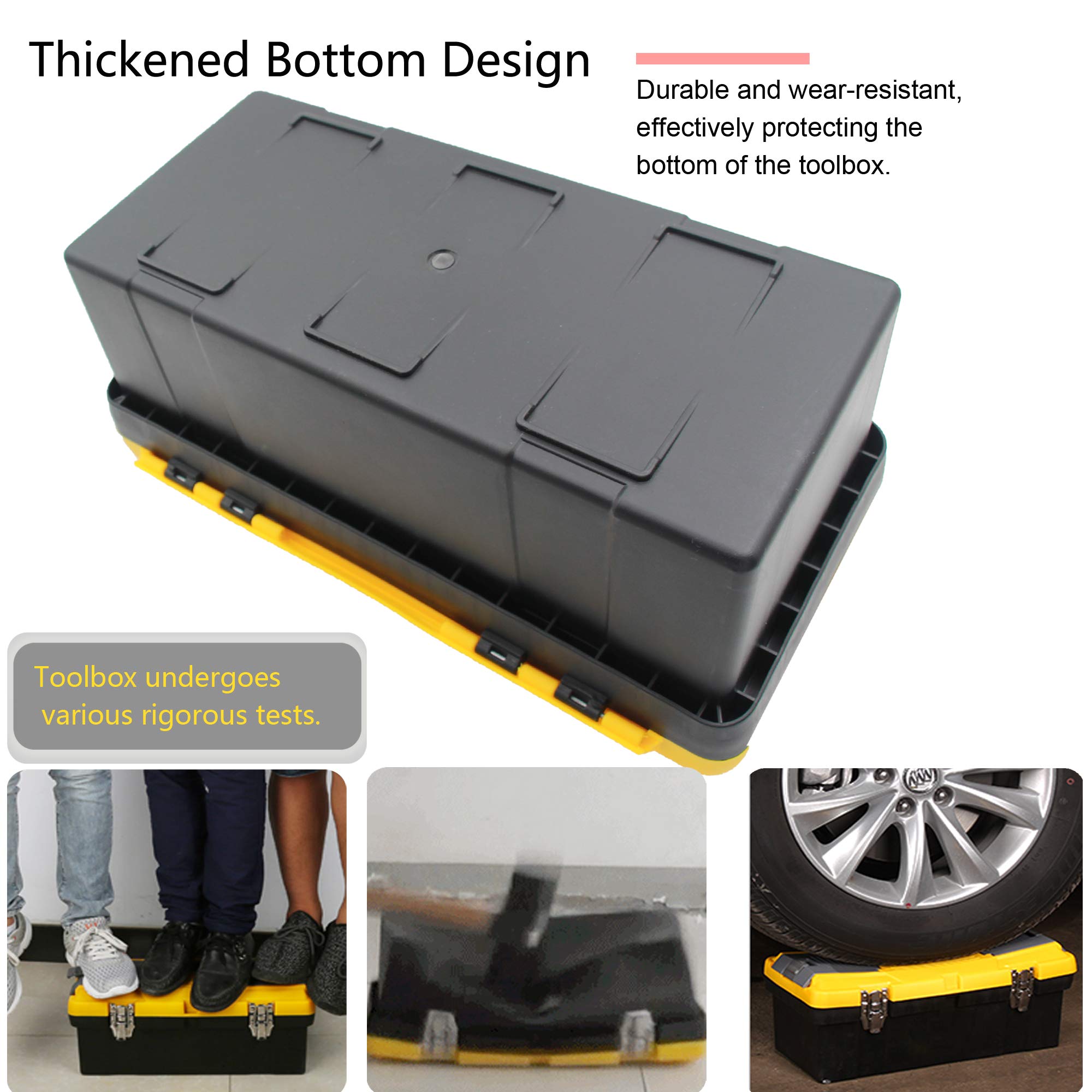 Anyyion 16.5-Inch Toolbox with Removable Tray with Stainless Steel Dual Lock Secured ,Truly Strong and Durable (Black)