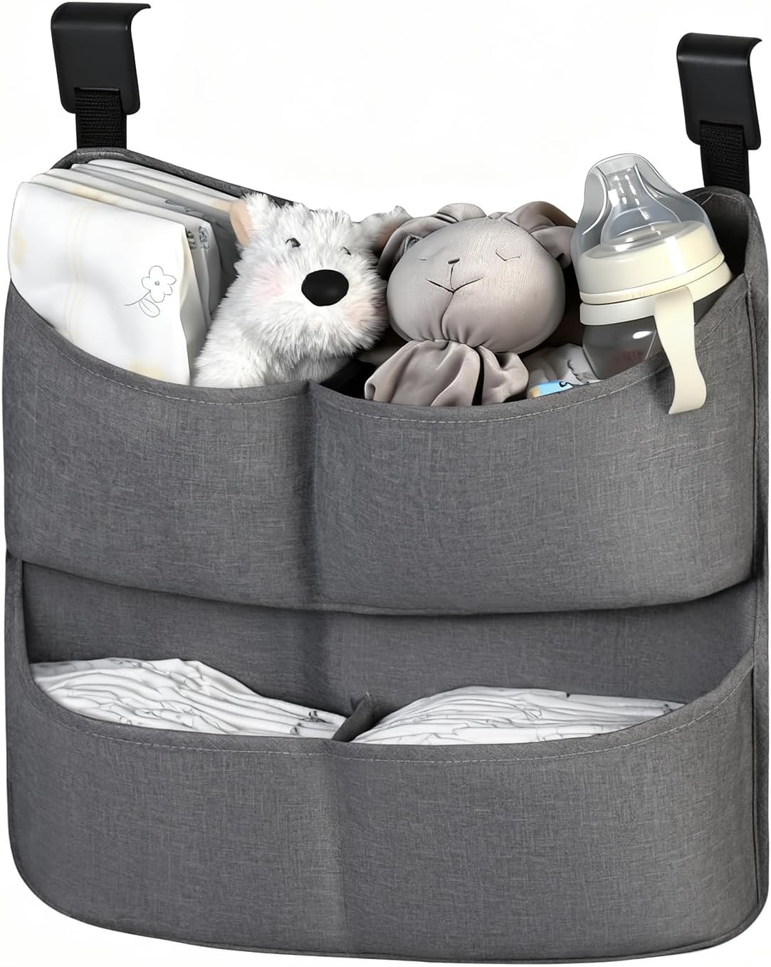 Hanging Diaper Caddy for Crib, Diaper Organizer for Changing Table, Bassinet, Stroller, Playpen accessories – Large Capacity Baby Diaper Caddy Organizer with 4 Deep Pockets