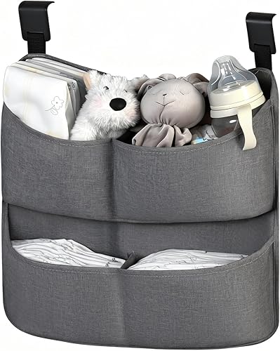 Hanging Diaper Caddy for Crib, Diaper Organizer for Changing Table, Bassinet, Stroller, Playpen accessories – Large Capacity Baby Diaper Caddy Organizer with 4 Deep Pockets