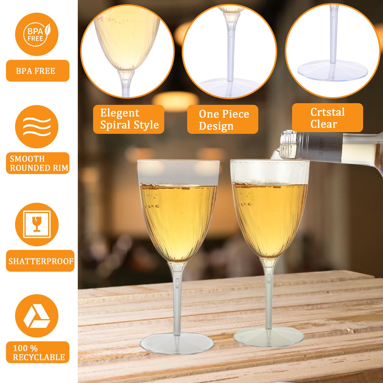 WOPPLXY 32 copas de champán de plástico de 6 onzas, copas de champán desechables de plástico duro, copas de vino desechables transparentes para el hogar, vida diaria, fiesta, cumpleaños, boda,
