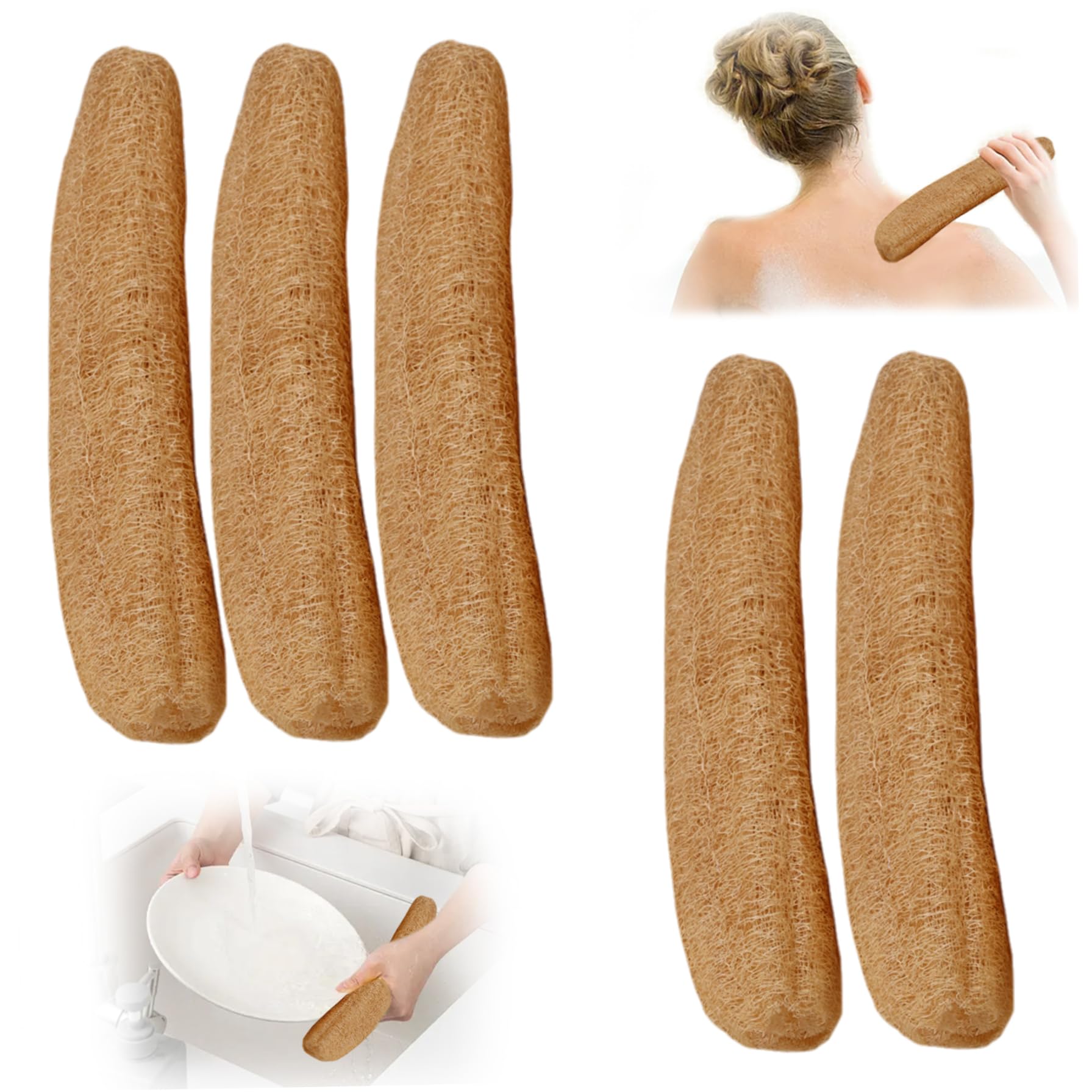 Dusch-Luffa, 5 Stück, 30, 5–40, 6 cm, natürlicher Luffa-Schwamm, Peeling-Körperwäscher, weiches und leicht schäumendes Bad für Männer und Frauen, natürlich