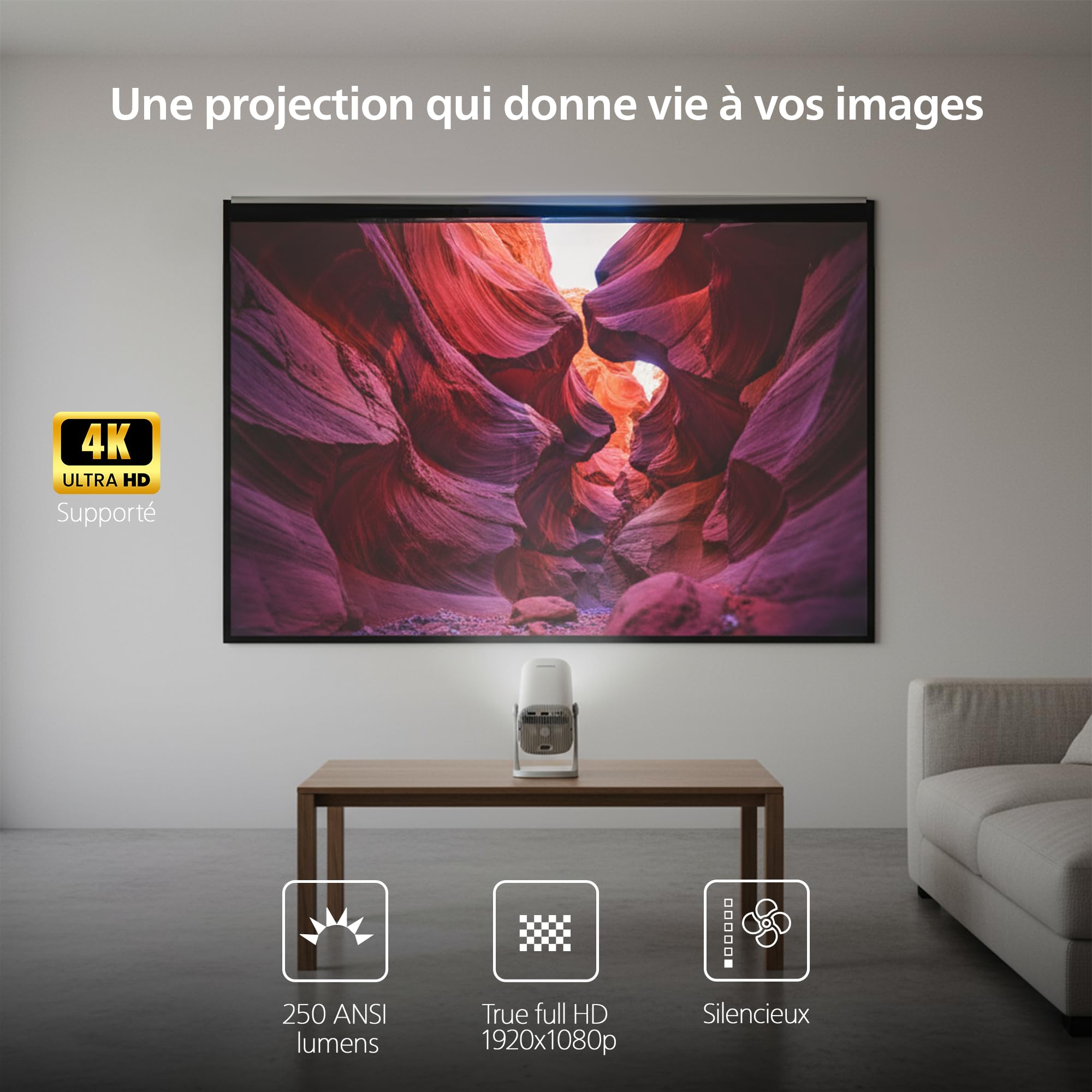 Philips, Neopix 244, Vidéoprojecteur Home cinéma, Full HD 1920 x 1080p, 250 Lumens Ainsi, Source Lumineuse LED, Son Stéréo 2x3 Watts, Gris