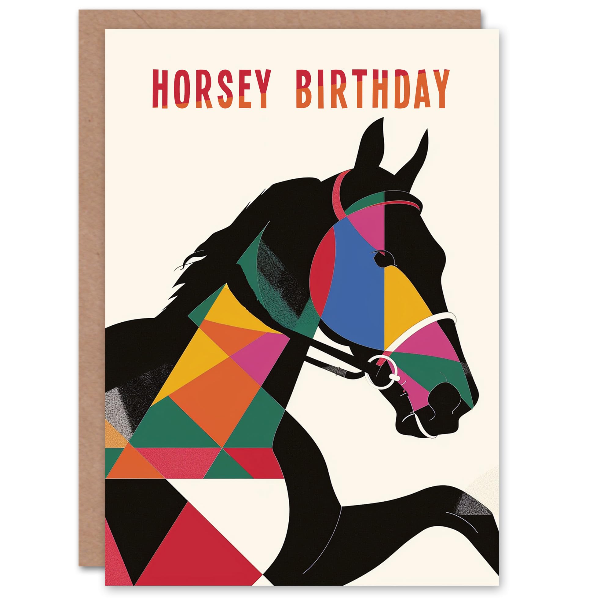 Artery8 Horsey Horse Race Racing Fun Colourful Geometric For Him Man Birthday Card