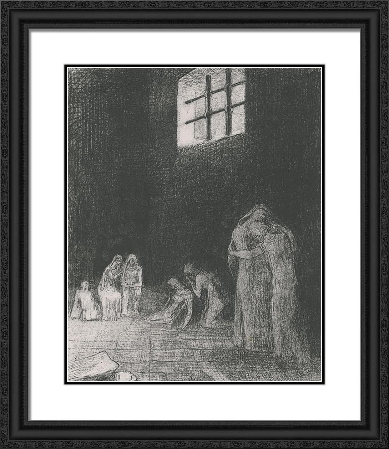ArtDirect Redon, Odilon 20x23 Black Ornate Framed Art Print with Double Matting Titled: In the Shadow People are Weeping and Praying