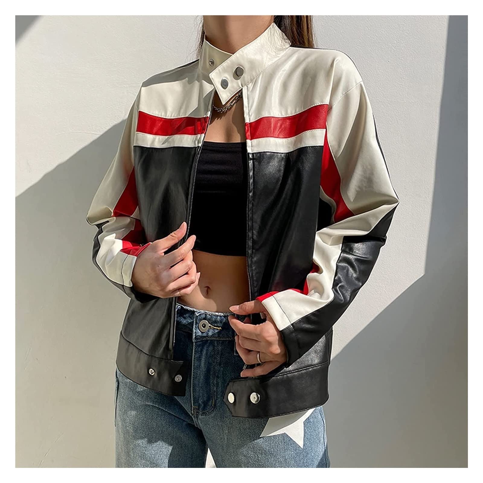 Amazon.co.jp: Jackets Women's Y2k Short Faux Leather Jacket Biker