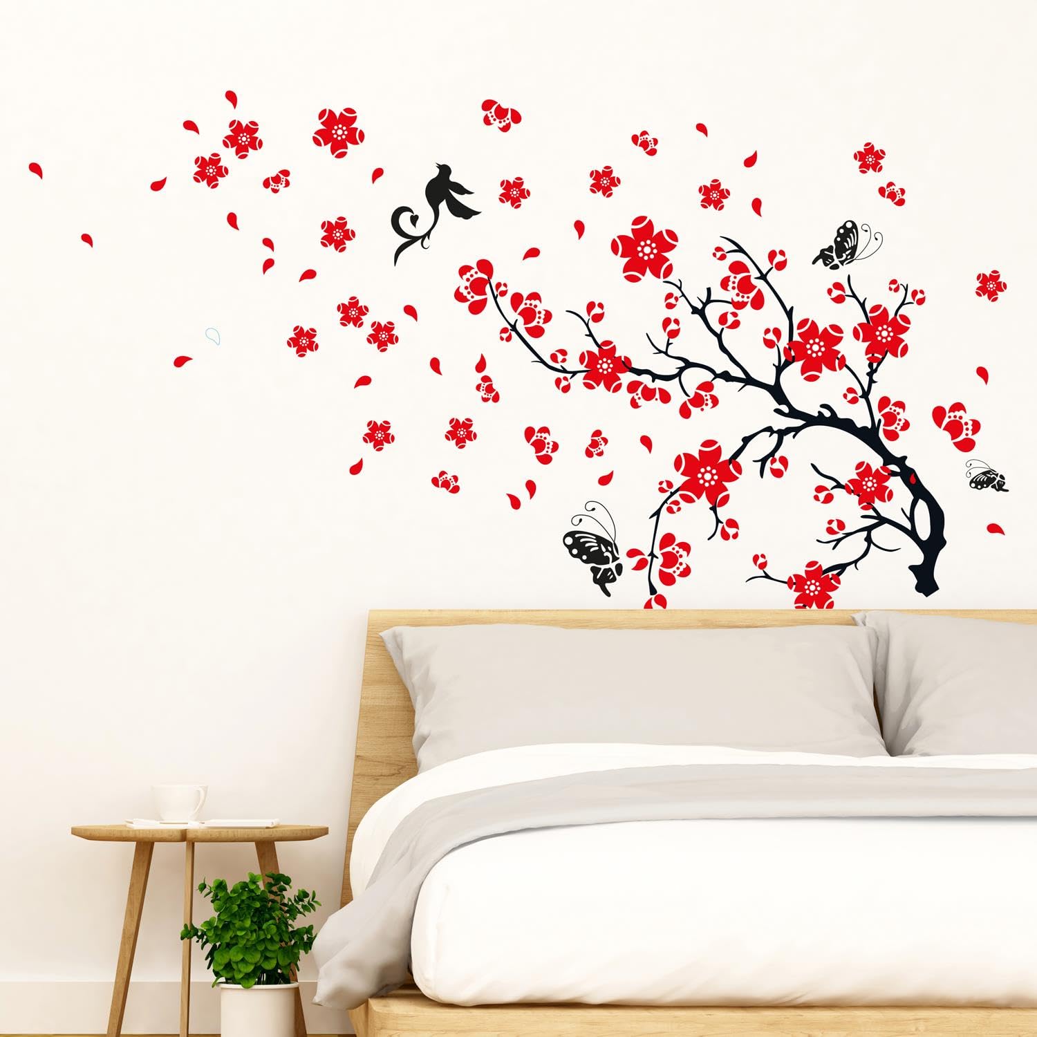 WALPLUS Removable Cherry Blossom Wall Stickers for Kids Rooms - Peel & Stick Floral Wall Decals for Nursery, Bedroom, Playroom Decor