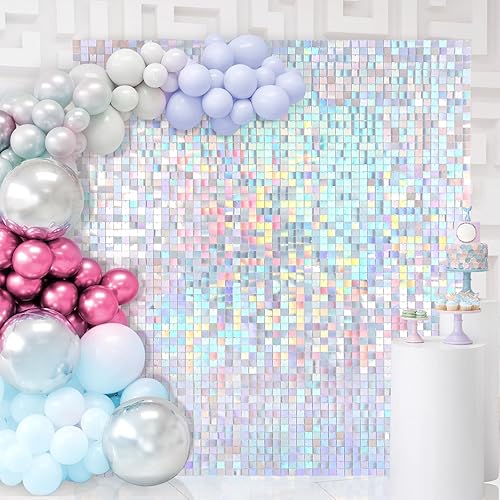 Miniatura 5 de B-COOL Telón de fondo de pared brillante, 30 piezas de paneles de fondo de lentejuelas plateadas iridiscentes brillantes para fiesta, telón de fondo