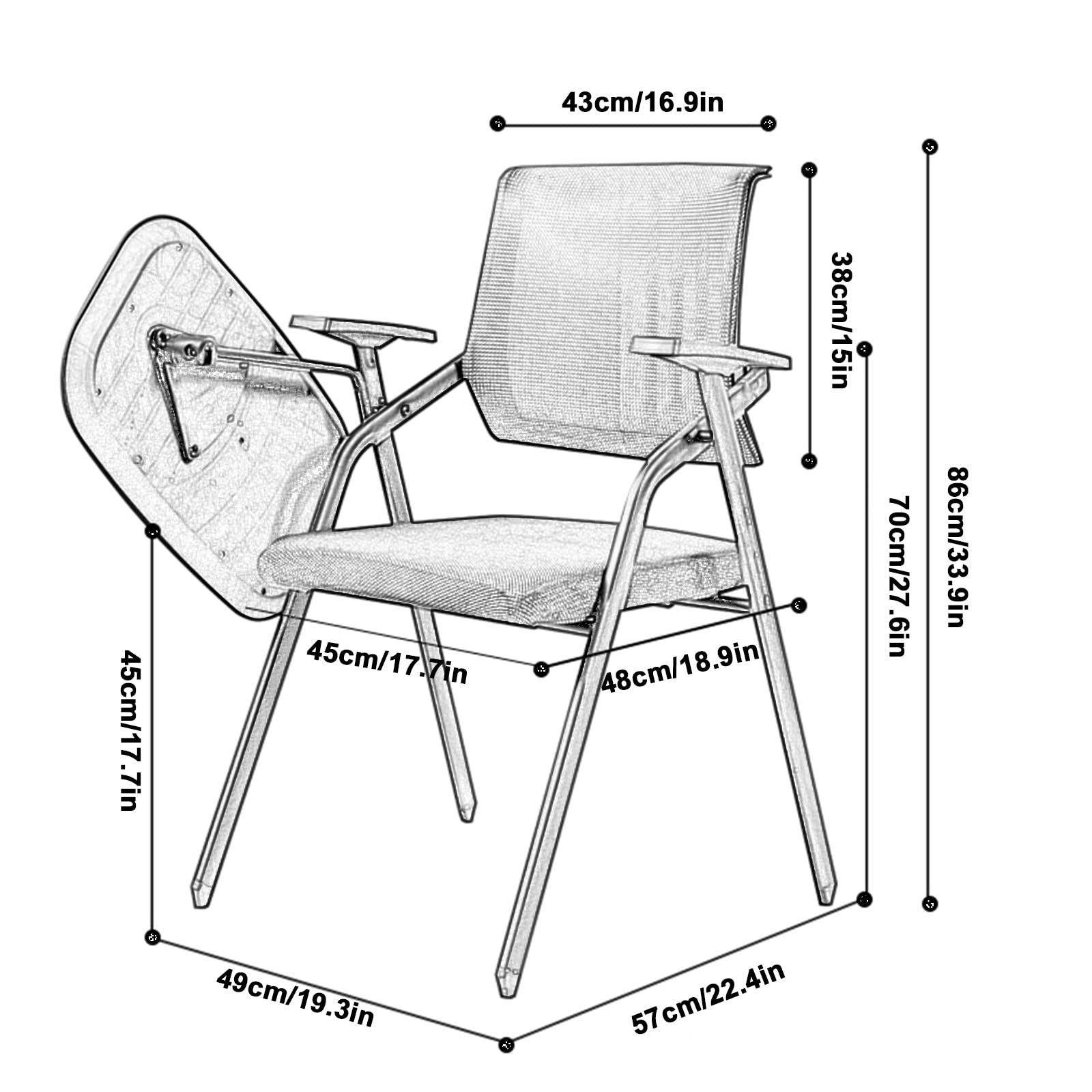 Chaise De Formation D'entreprise Avec Tableau De Table Chaise De Conférence Chaise Pliable Avec Tableau D'écriture Chaise De Bureau Peut Supporter 150 Kg (Color : Green, S : 49x57x86cm)