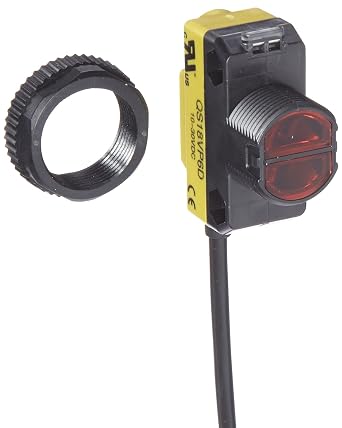 Banner QS18VP6D World Beam Universal Compact Sensor, Opposed Mode Emitter and Receiver, Infrared LED, Diffuse Mode, PNP Output Type, 450mm Range, 4 Wires, 2m Cable Length
