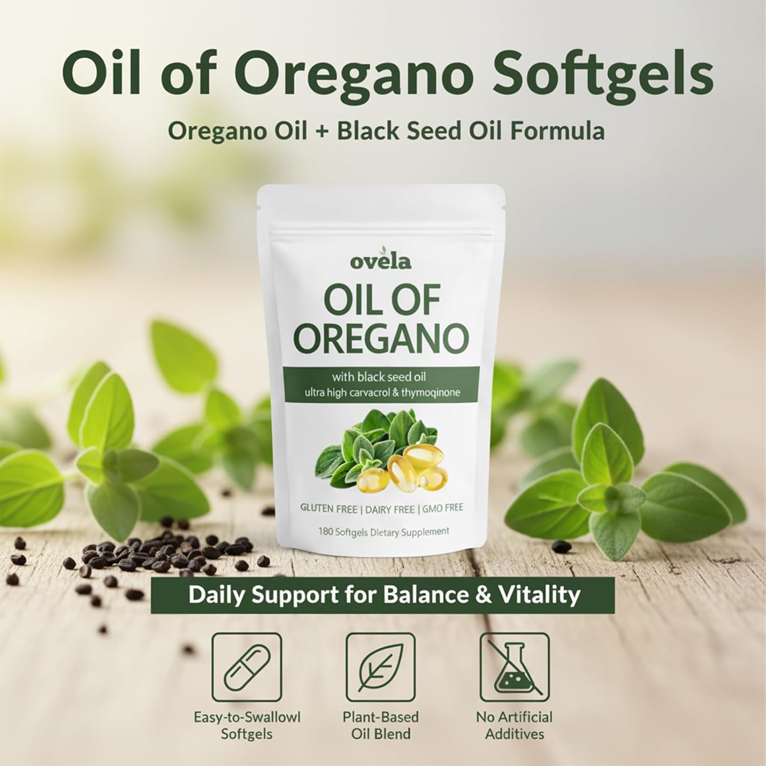 Oil of Oregano with Black Seed Oil Softgels, Fortifyx 4X Strength Carvacrol Oregano Oil & Thymoquinone, Plant Based, Non-GMO