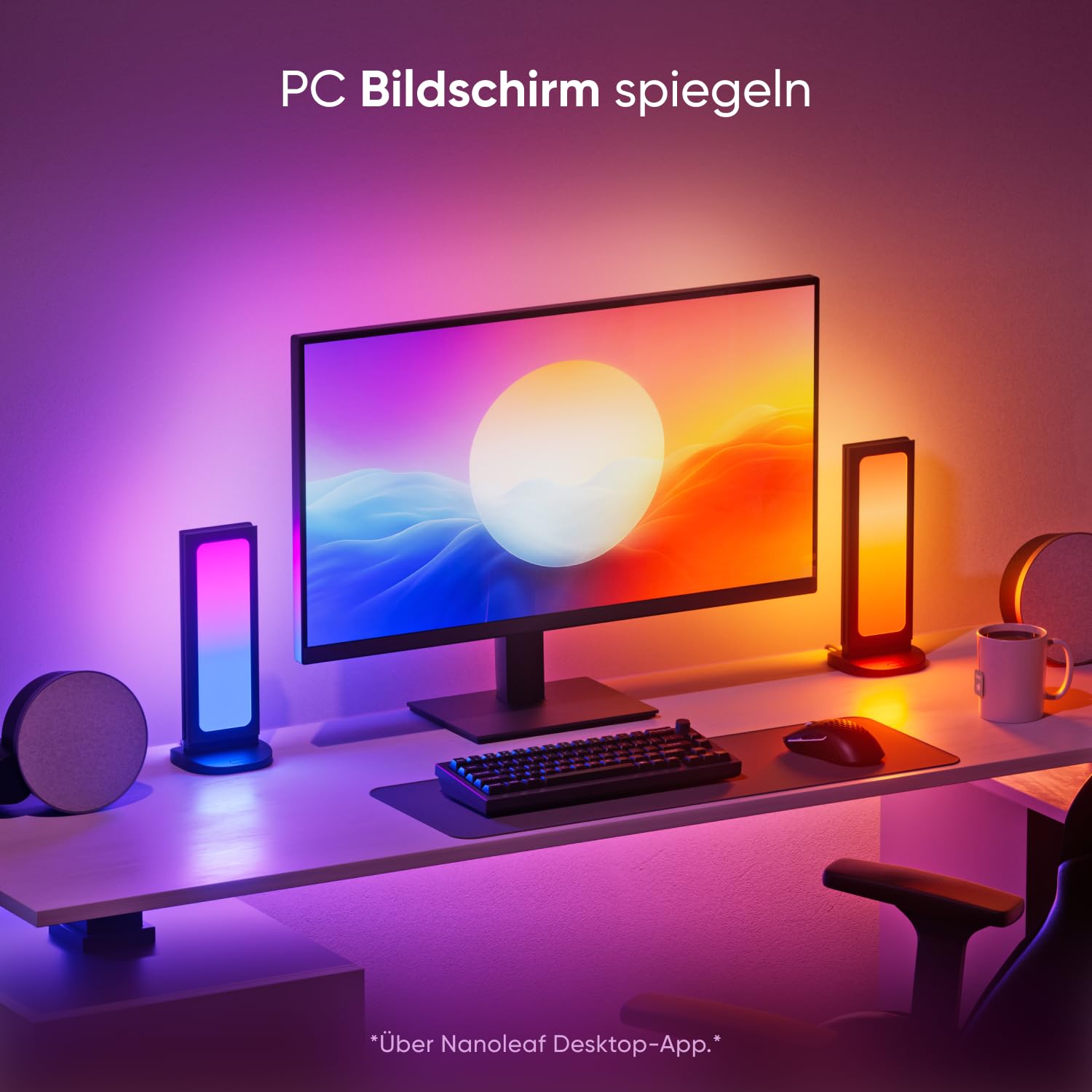 Nanoleaf Pegboard Gaming Dock, 3 in 1 RGBIC Tischlampe mit Controller/Kopfhörer Halter, Doppelseitige Lichteffekte, USB-C, Musik & Screen Sync über Desktop App, Ambiente Schreibtisch Lampe
