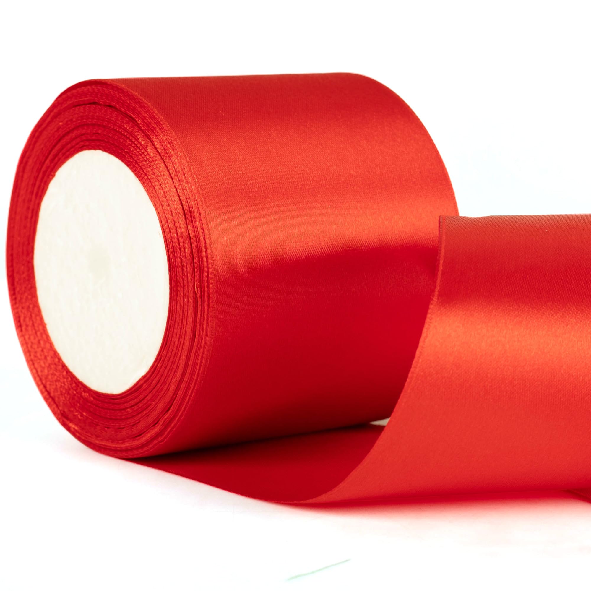 Nastro Di Raso Rosso Largo 75 Mm (3 Pollici) - 22 Metri Per Pacchetti Regalo, Matrimoni E Decorazioni Natalizie