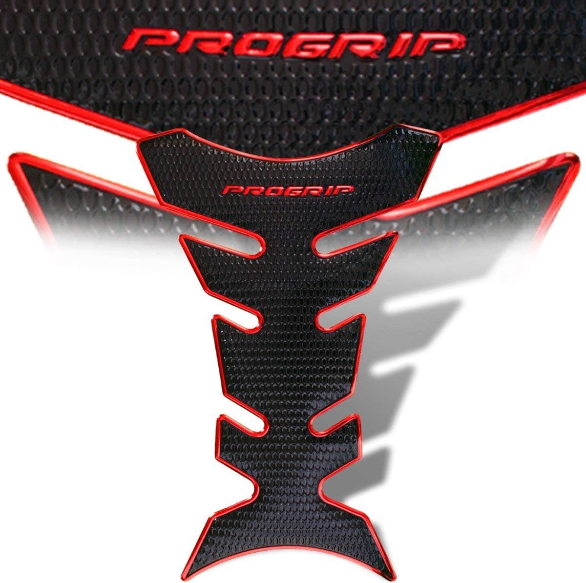 eMotorcycleUSA Pro Grip 3D Fuel Tank Pad Protector Decal/Sticker Perforated Black Gel + Chrome Red (8" x 5.5")