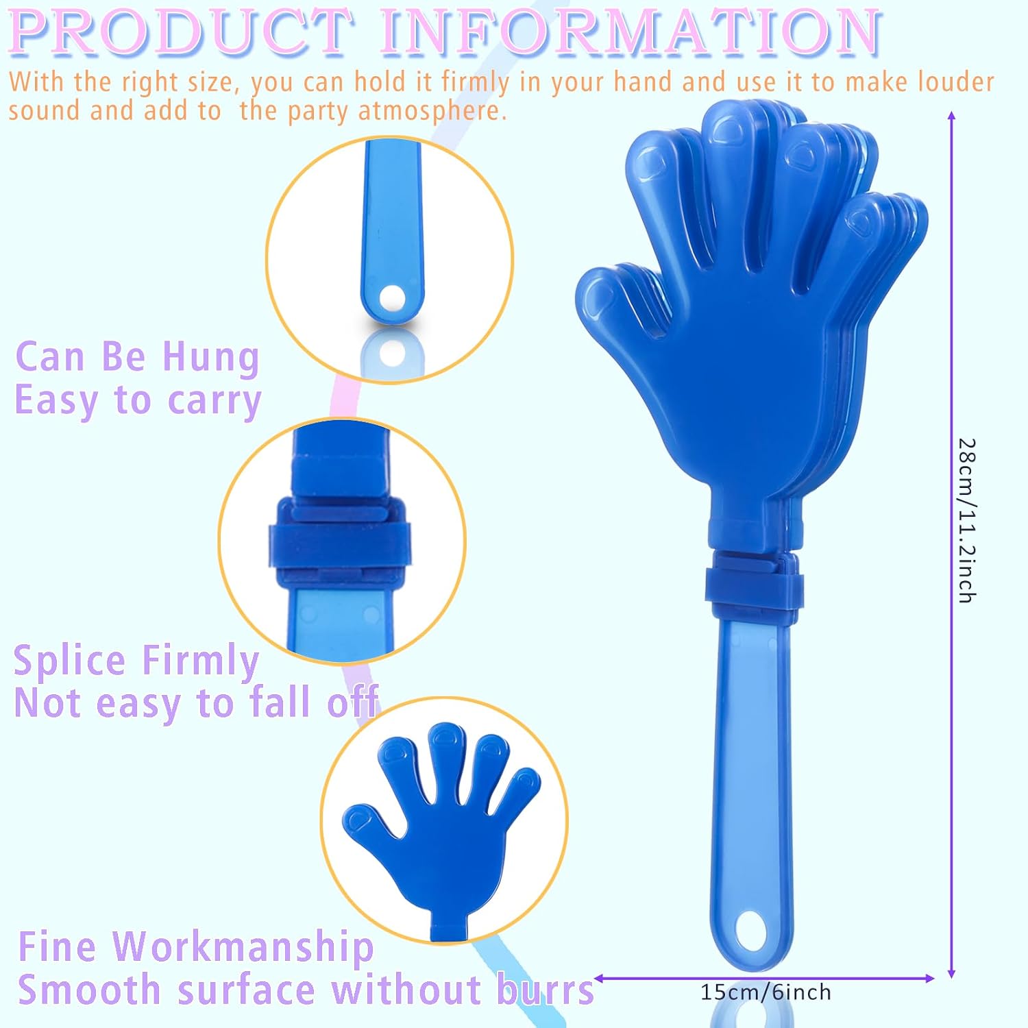 24 Pcs Hand Clappers and Metal Cowbells Noise Makers Cheering Clappers Cow Bells Handle Cheers Dance Basketball Football Noise Makers Sporting Events Graduation School Sports Party (Blue)
