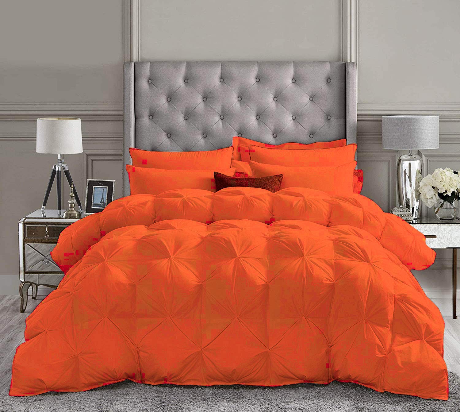 Orange Down Alternative Pinch Pleated Comforter- Large Oversized King Plus 136 x 120 Inches 1 Piece All-Season Duvet Insert, 500 GSM with Corner Tabs 100% Egyptian Cotton- (Orange Solid