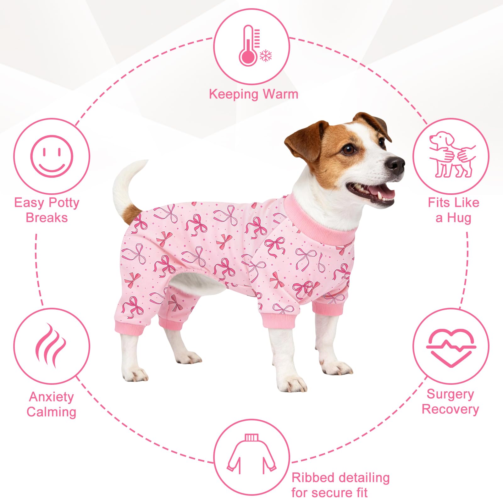 Dog Pajamas for Small Medium Dogs Recovery Suit Dog Pjs Dog Onesie Cute Soft Breathable Puppy Pajamas Pet Spring Summer Stretchy Pjs for Boy Girl - Pink Bows — view 4