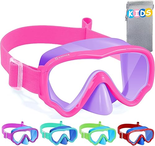 Miniatura 14 de Vvinca Gafas de natación para niños con cubierta para la nariz, máscara de buceo, correa de tela antivaho anti roturas para niños de 3 a 15 años